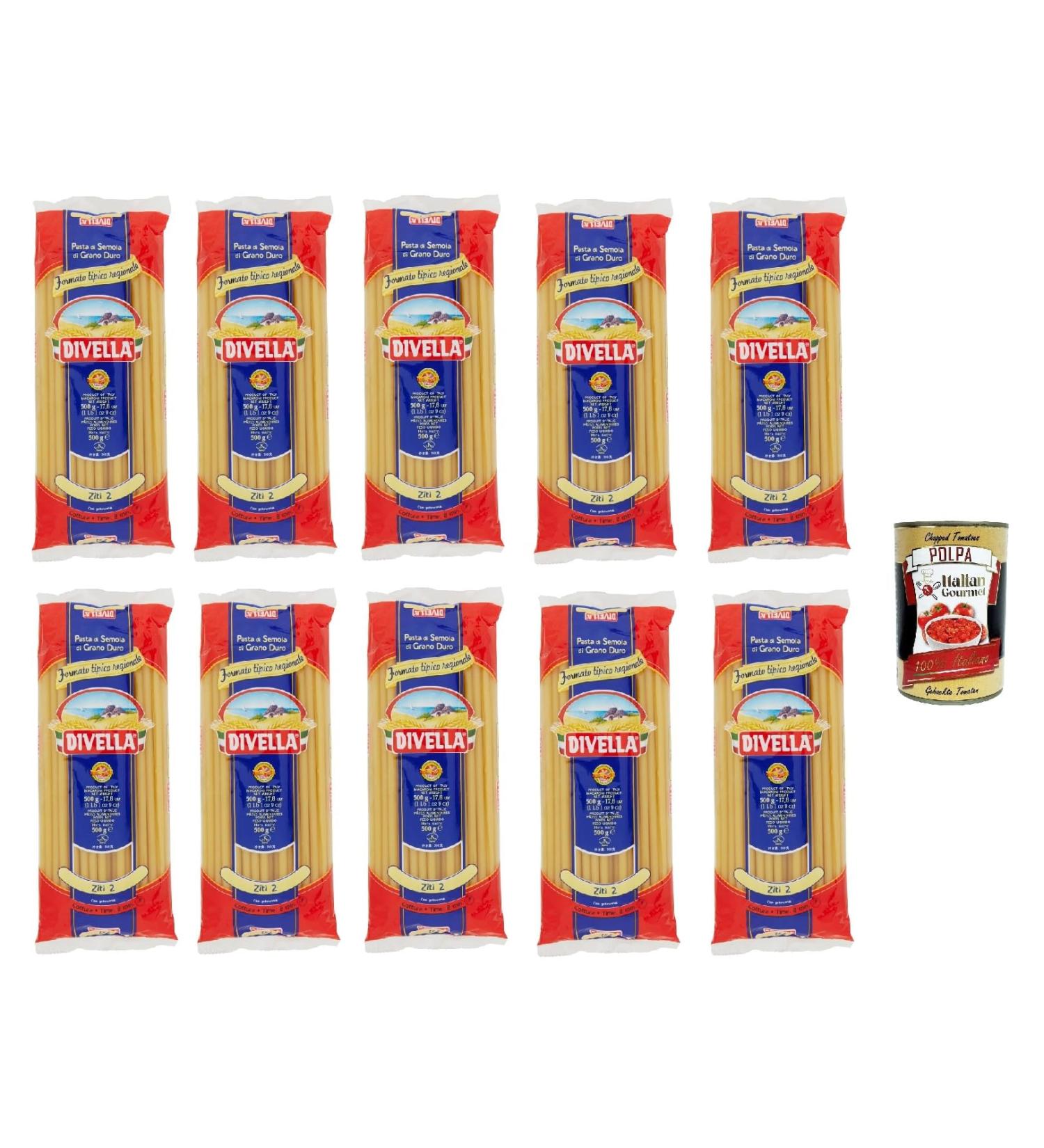  Italian Gourmet E.R. Divella Ziti No. 2 Hard Wheat Semolina Pasta 500 g + Gourmet Polpa di Pomodoro Italian Box 400 g - Buy Online on GoSupps.com