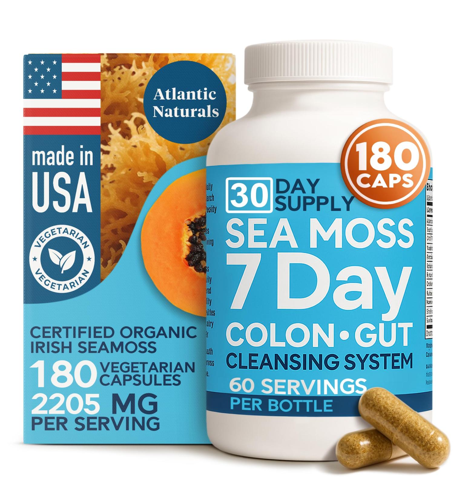 Atlantic Naturals Sea Moss 7-Day Colon & Gut with Psyllium Husk Senna Powder Golden Flax Turmeric & Herbs for Digestive Health Bloating & Natural Flushing for Women & Men - 180 Capsules. Capsule - Digestive System - Buy Online on GoSupps.com