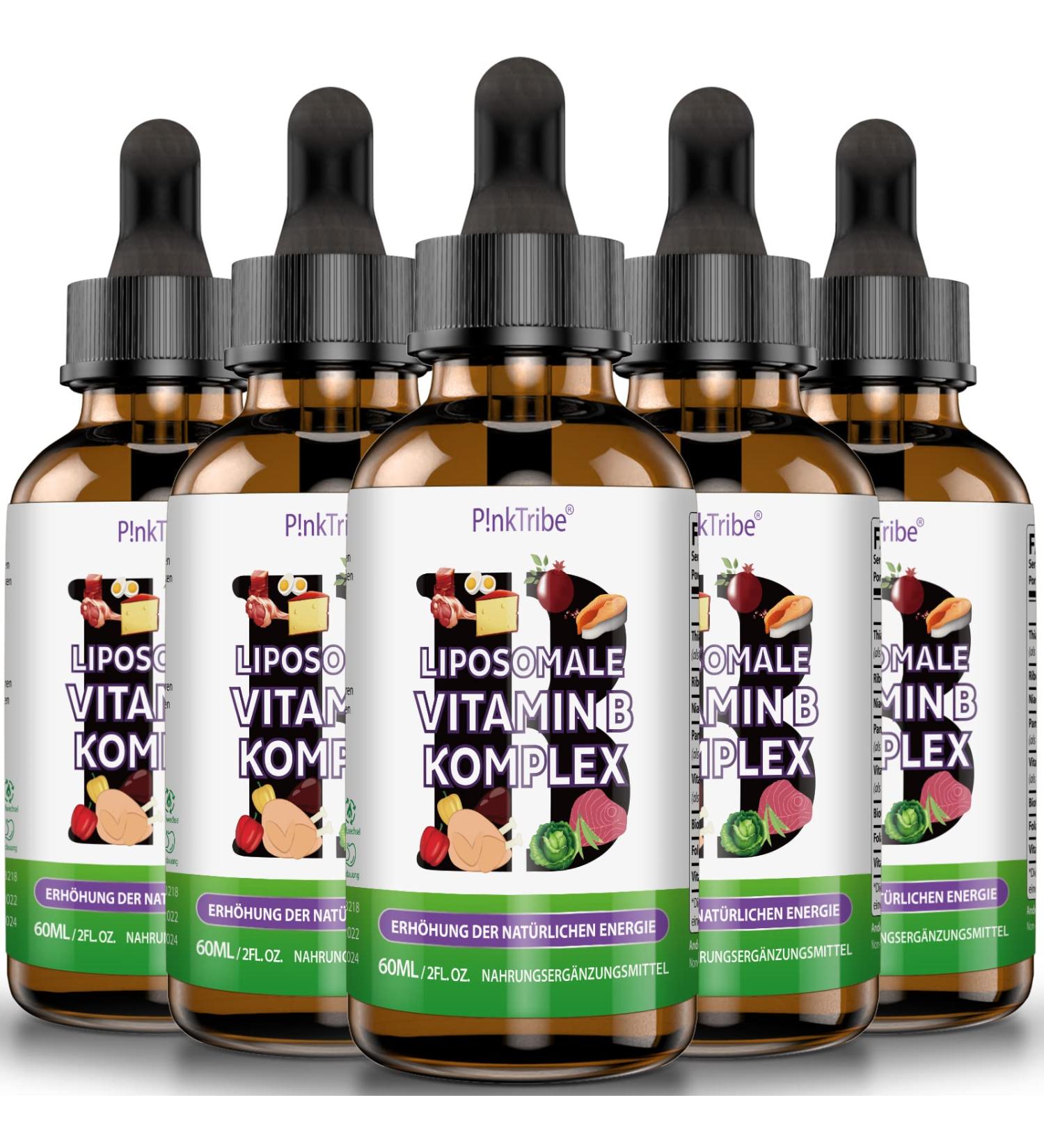 Liposomal Vitamin B Complex High-Dose Drops - 60ml | Vegan No Additives Supports Nervous & Immune System | 5-Pack - Buy Online on GoSupps.com