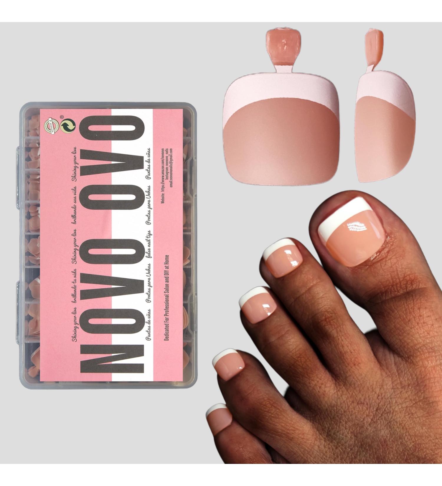 NOVO OVO Orange Pink French Tip Soft Gel Toe Nail Extensions - 360Pcs Full Cover False Nails in 15 Sizes for DIY - Buy Online on GoSupps.com