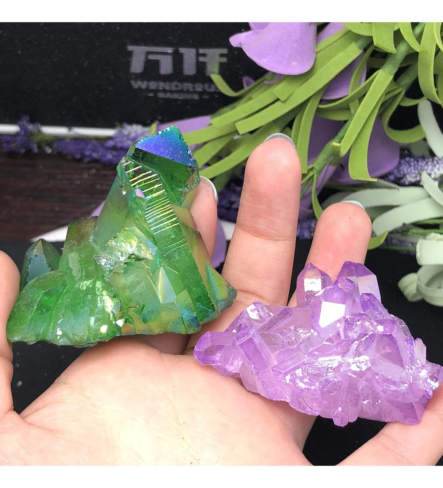 Home Decoration 2pcs Aura Crystal Cluster Angel Aura Titanium Quartz Crystal Stunning Rainbow Specimen Minerals s Stone Crystal Reiki - Buy Online on GoSupps.com