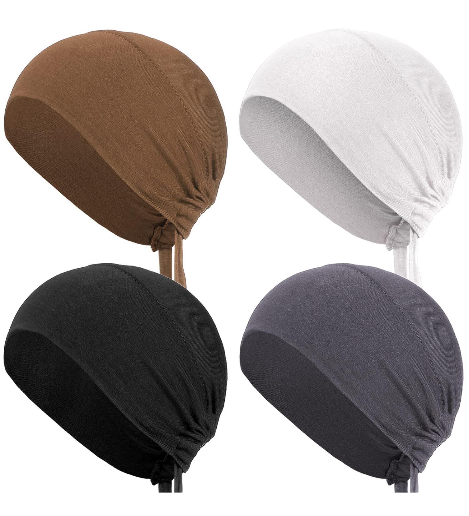 4-Piece Women's Hijab Caps | Soft Beanie Sleep Hats | Long Hair | Black White Grey Brown - Buy Online on GoSupps.com