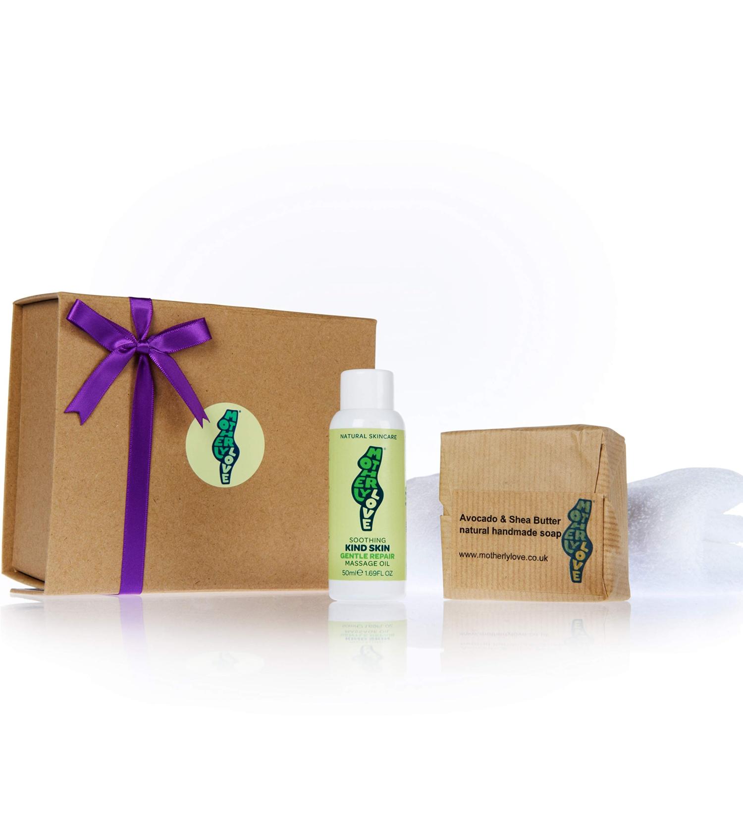 Motherlylove SENSITIVE SKIN Gift Box: Natural Soothing Repair Oil & Shea Butter Soap - Vegan Formula, Made in UK by Expert Midwife - Buy Online on GoSupps.com