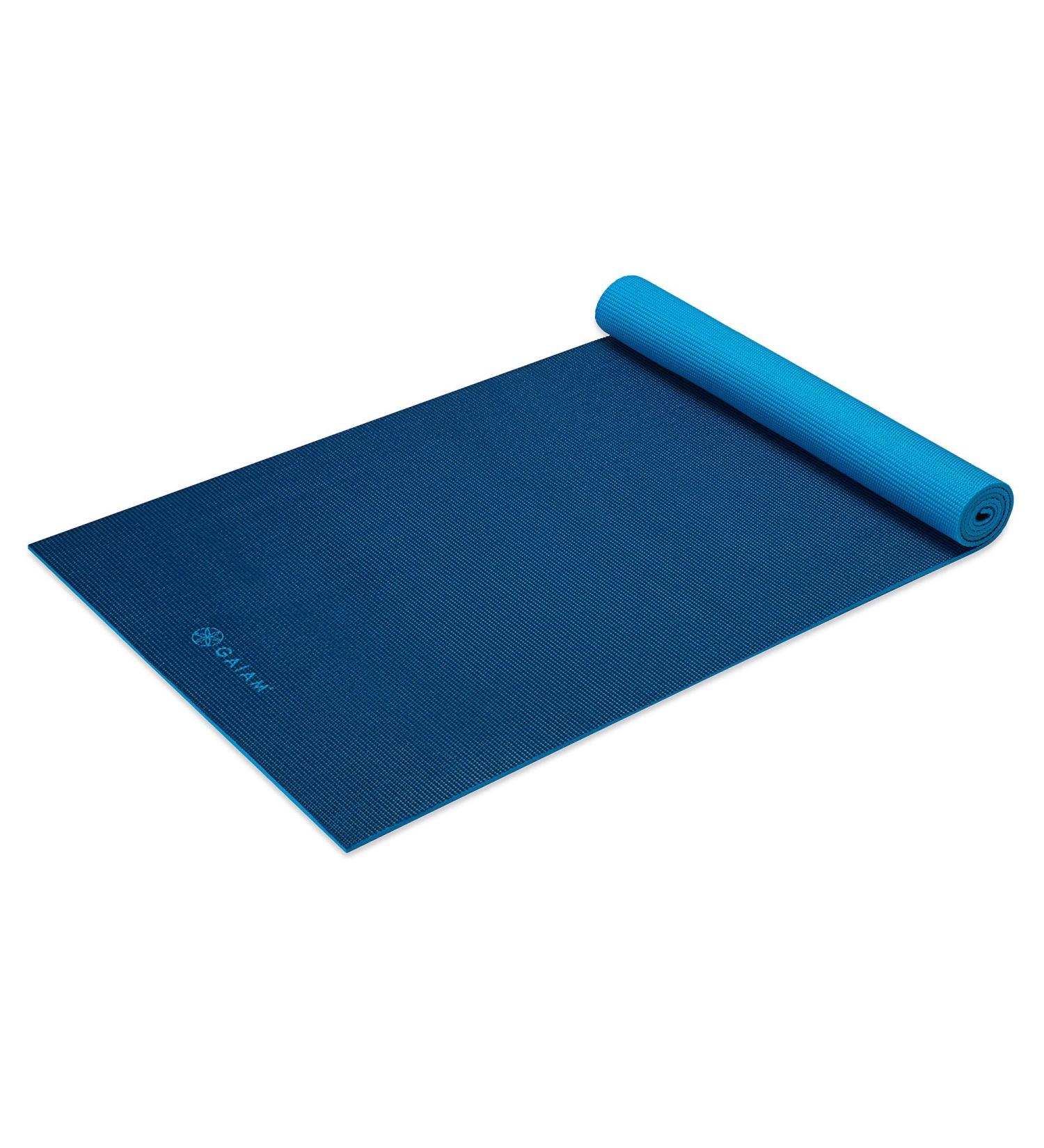 Gaiam Navy/Blue Yoga Mat - Non Slip Exercise & Fitness Mat for Yoga, Pilates & Floor Work - 78'' x 26'' x 6mm - Buy Online on GoSupps.com