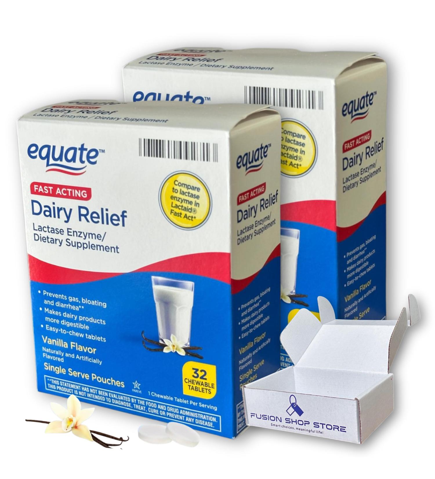 Dairy Pills for Lactose Intolerance- Fast Acting Relief Vanilla Flavor 32 chewable Tablets Lactaid Chewables Lactase Enzyme (Pack of 2) Boxed by Fusion Shop Store - Buy Online on GoSupps.com