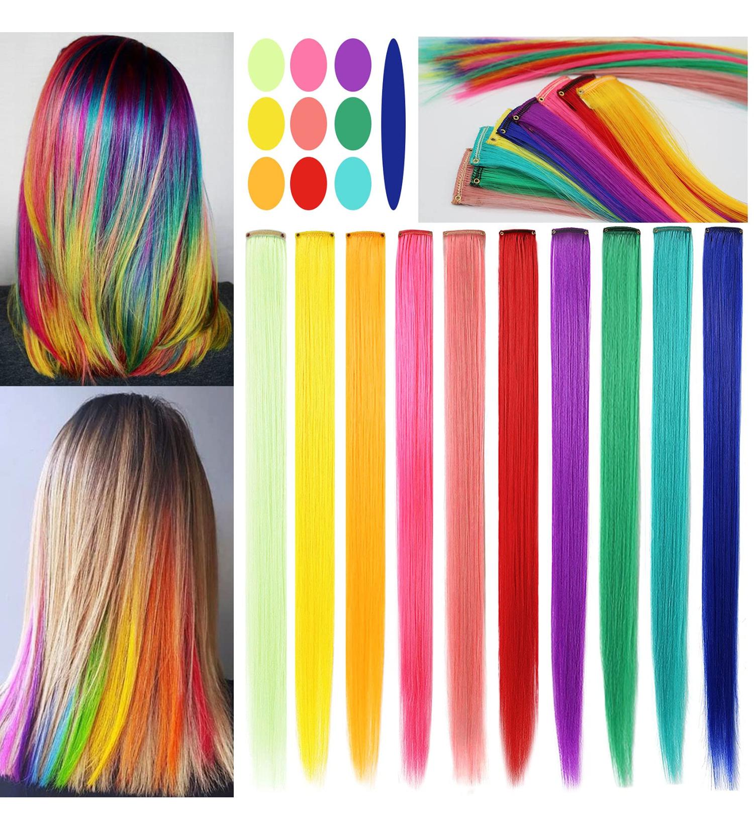 Ryh 10 PCs Rainbow Colored Hair Extensions Vibrant Multi-Color Wig Accessories for Girls & Women - Buy Online on GoSupps.com