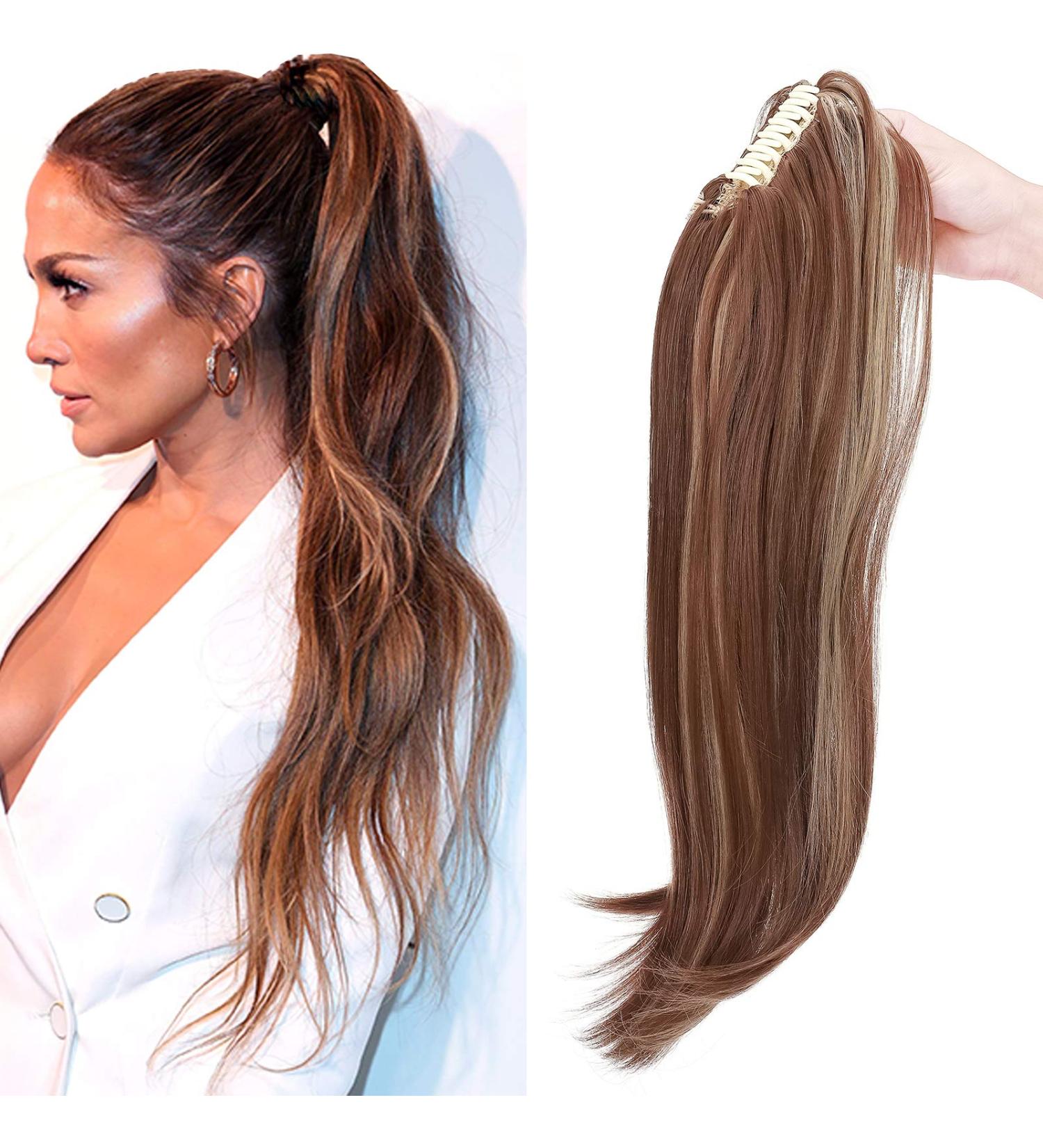 55cm Ponytail Extension | Heat-Resistant Clip-In Braid | Light Brown & Ash Blonde Micro-Wavy Hair - Buy Online on GoSupps.com