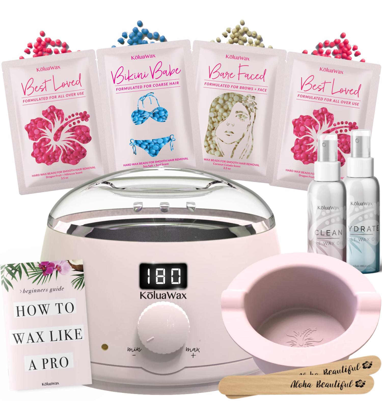 KoluaWax Digital Wax Warmer Kit - Hard Wax Beans for All Hair Types, Eyebrow, Facial & Body Hair Removal - 20 Applicators Included - Buy Online on GoSupps.com