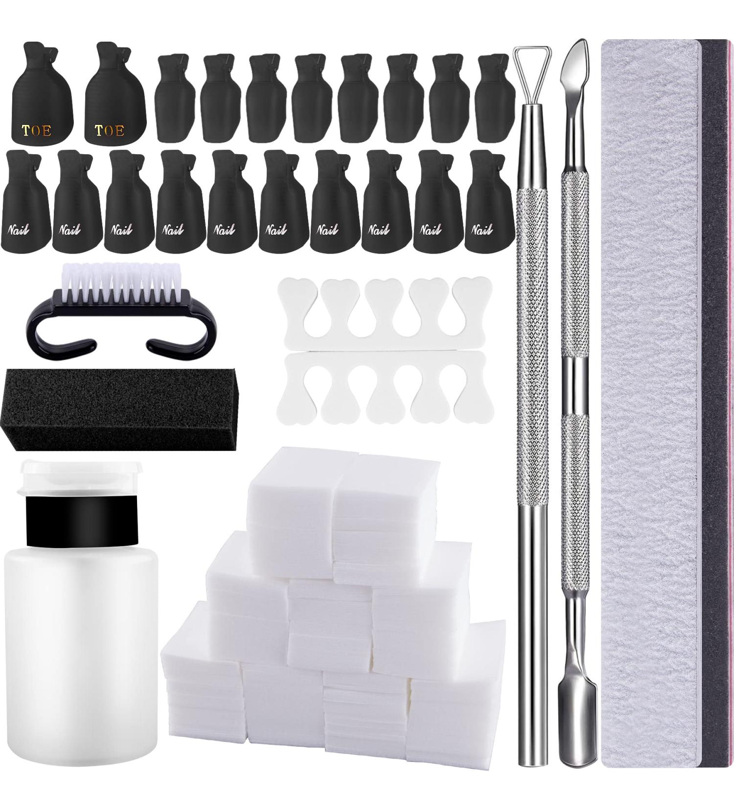 SIQUK Nail Polish Remover Kit - Gel Nail Removal Set with Clips, Pads, Files, Cuticle Peeler, and Brush (Black) - Buy Online on GoSupps.com