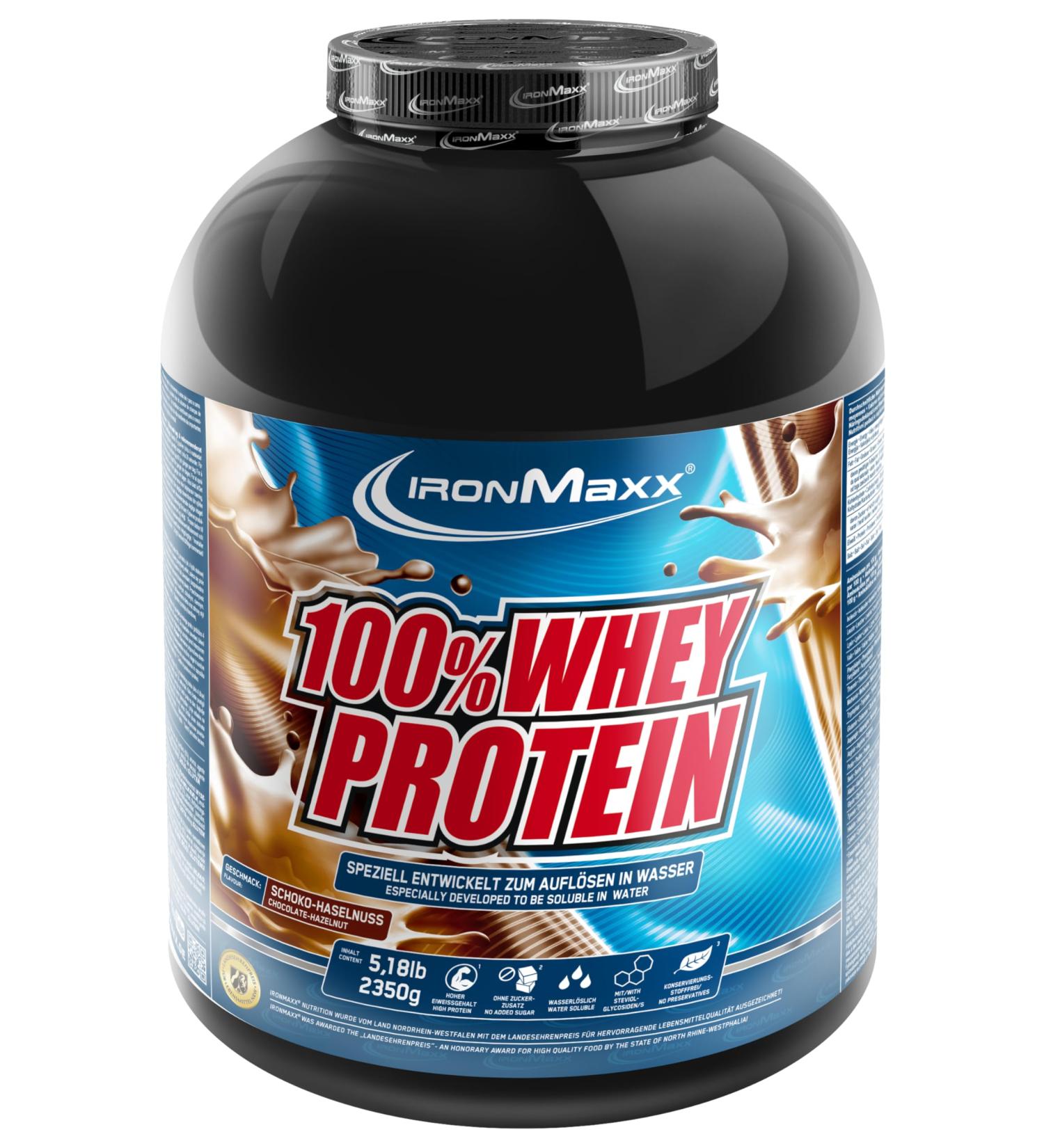 Buy IronMaxx 100% Whey Protein Powder - Chocolate Hazelnut 2.35kg | Sugar-Reduced Water-Soluble Whey Protein | Shop All Flavors - International Shipping Available - Buy Online on GoSupps.com