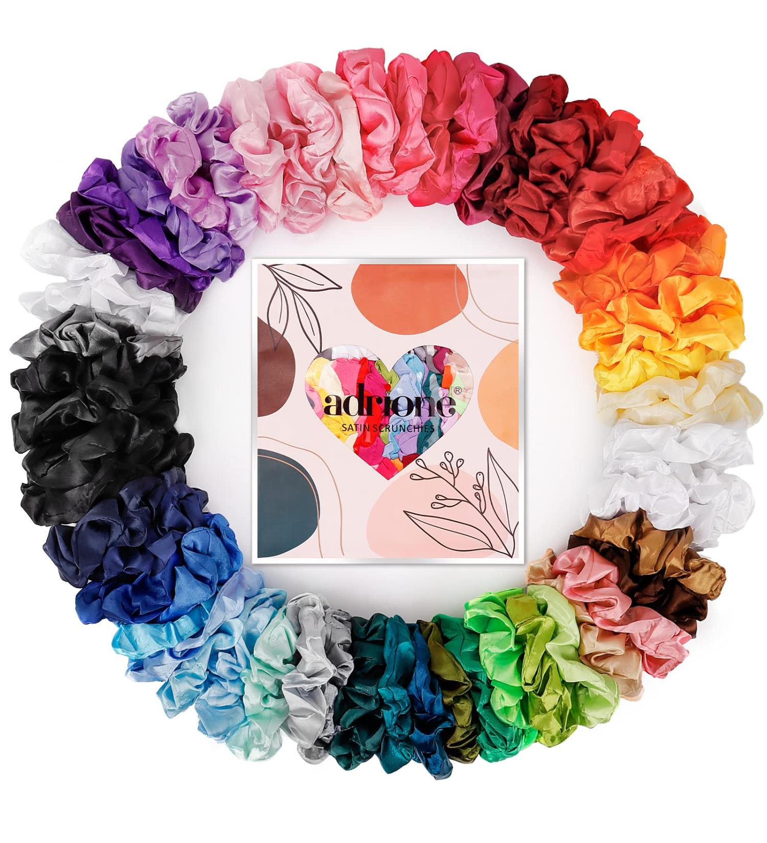 ADRIONE Satin Silk Hair Scrunchies 60-Pack - Perfect for Women and Girls with Curly Hair - Bulk Pack of Satin Hair Scrunchies - Buy Online on GoSupps.com
