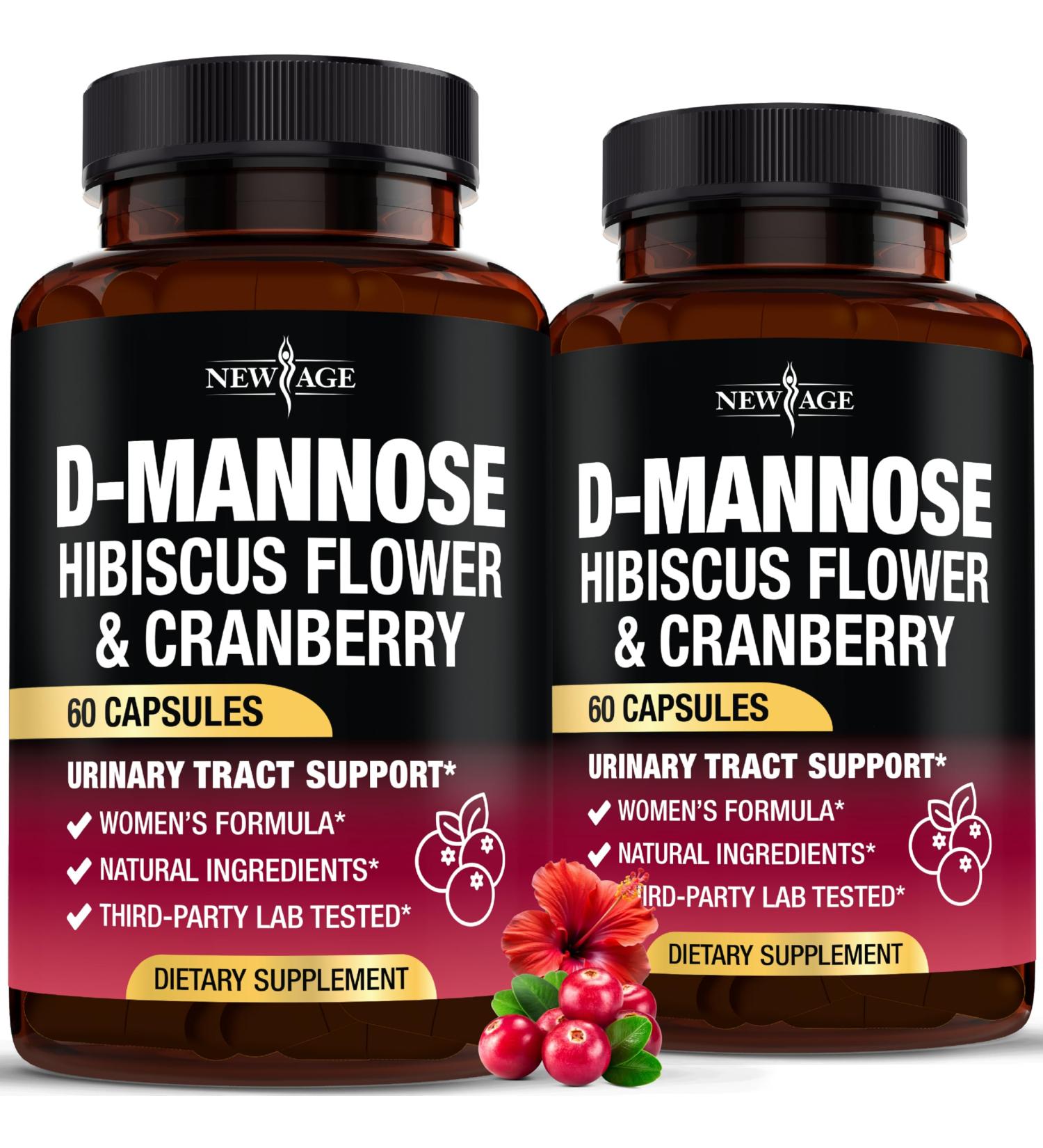 NEW AGE D-Mannose with Cranberry & Hibiscus - High Strength for Urinary Tract Health - Supplement for Women - Bladder Liver & Microflora Support - Made in USA - Vegan 120 Capsules 60 Count (Pack of 2) - Buy Online on GoSupps.com