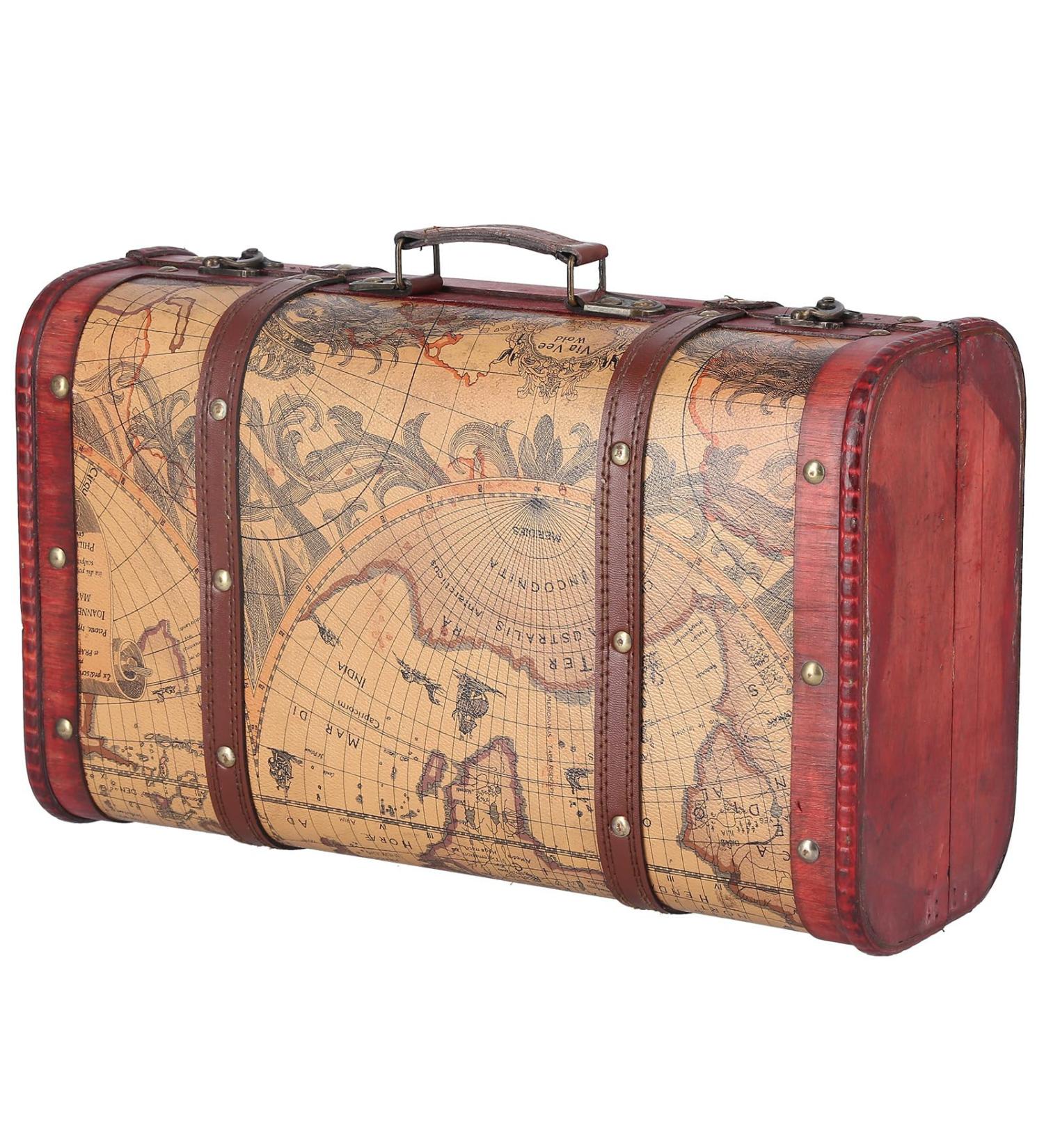 Vintage Composite Wood Portable Suitcase with Map Pattern - Stylish Storage Chest for International Shipping - Buy Online on GoSupps.com