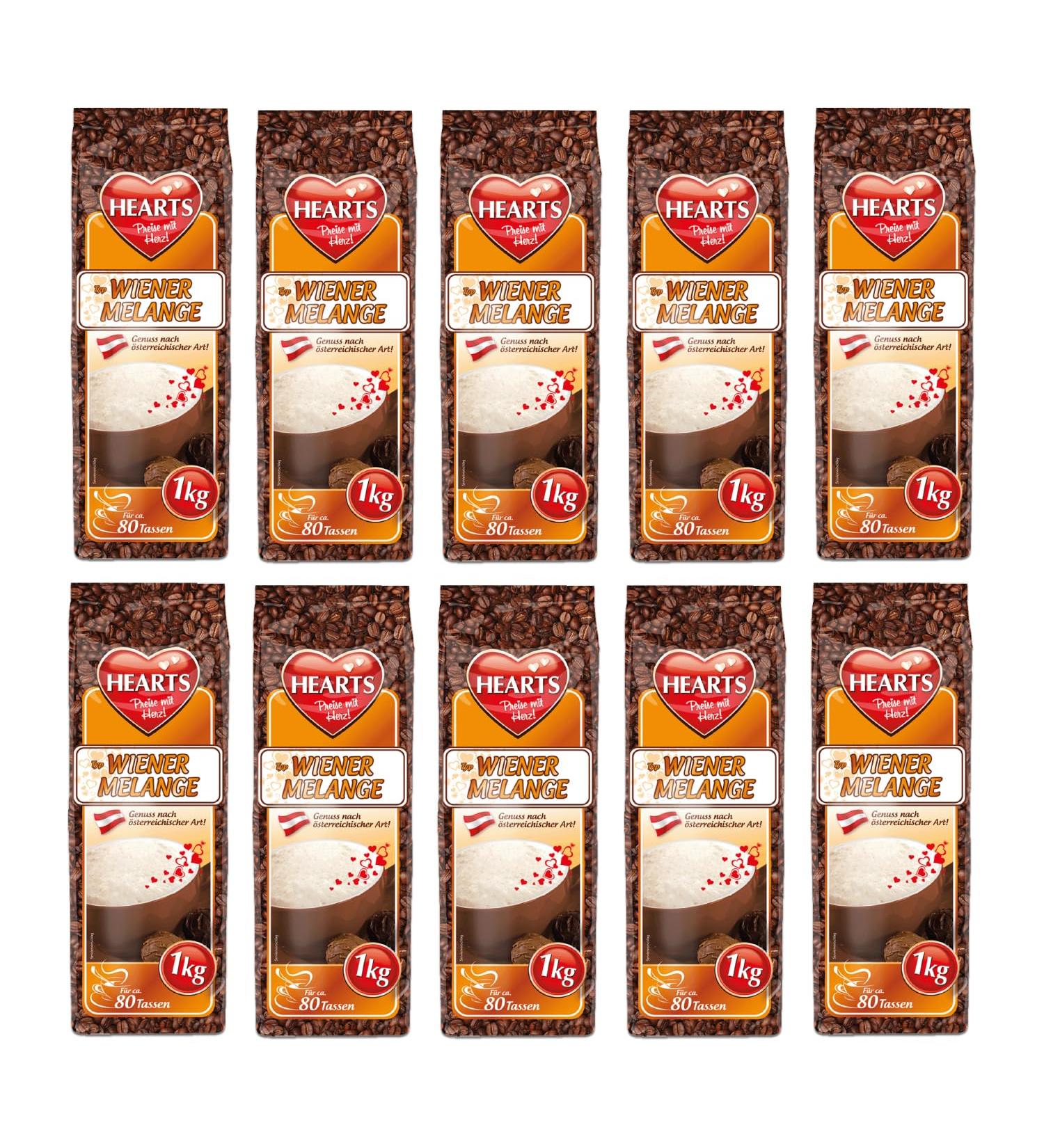 HEARTS Cappuccino Wiener Melange 10 x 1 kg Pack - Intense Milky & Creamy Flavour Approx. 80 Cups/Bag Family Pack - Buy Online on GoSupps.com