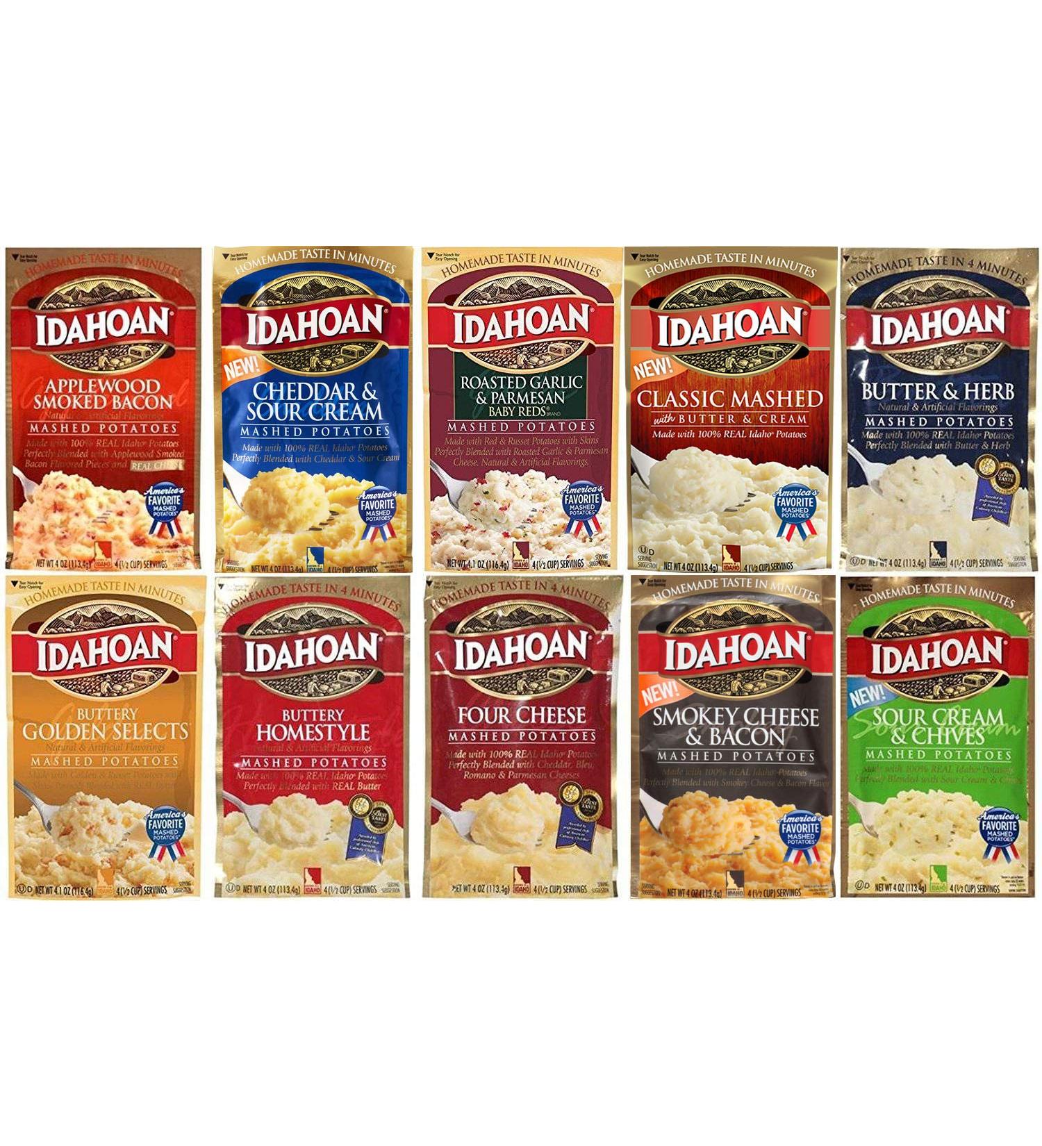 Idahoan Flavored Mashed Potatoes 4 oz. Assortment - 10 Pack - Buy Online on GoSupps.com