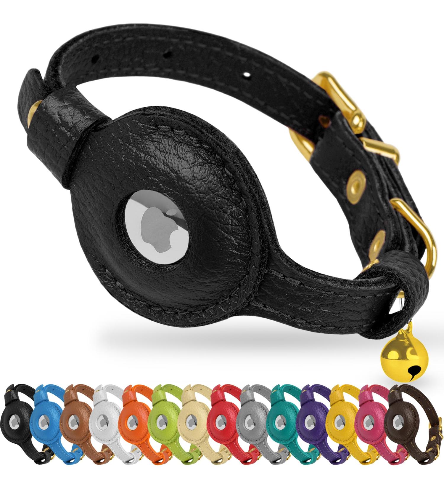 Oopsdoggy Leather Airtag Cat Collar with Bells - Durable GPS Pet Collar for Cats & Small Dogs (Black) - Buy Online on GoSupps.com