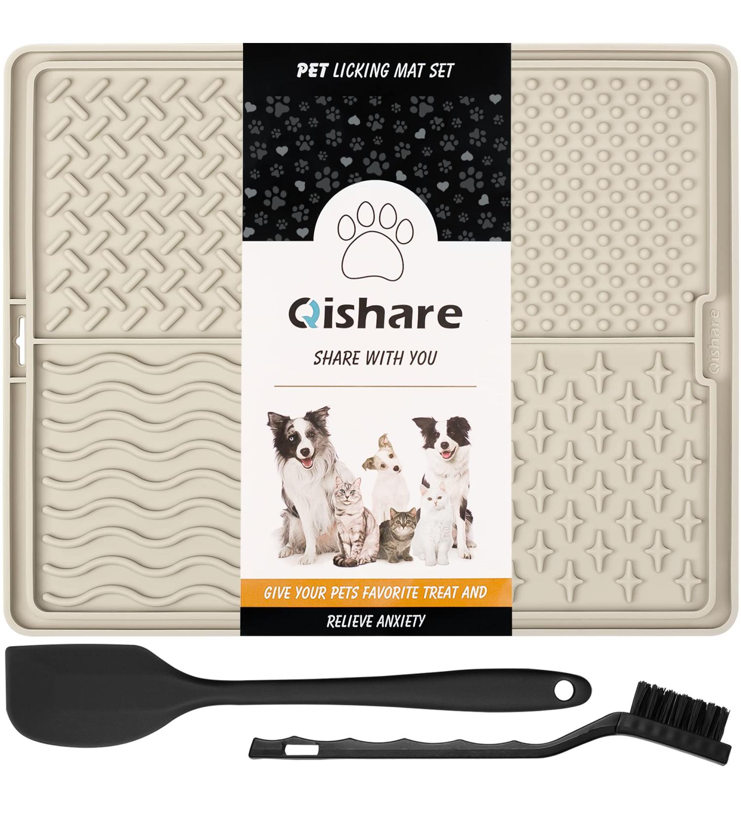 Qishare Peanut Butter Leak Mat for Dogs - Easy Clean with Spatula & Brush Suction Cup Bathing Mat (Beige) | International Shipping - Buy Online on GoSupps.com