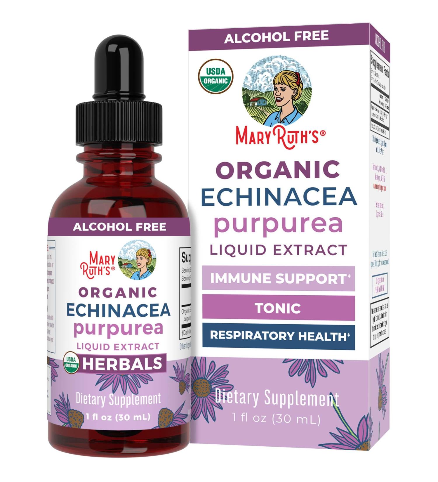 MaryRuth Organics Echinacea Purpurea Liquid | Sugar Free | USDA Organic | Echinacea Liquid Drops for Immune Support| Respiratory Health | Alcohol Free | Non-GMO | Vegan | 1 Fl Oz - Buy Online on GoSupps.com
