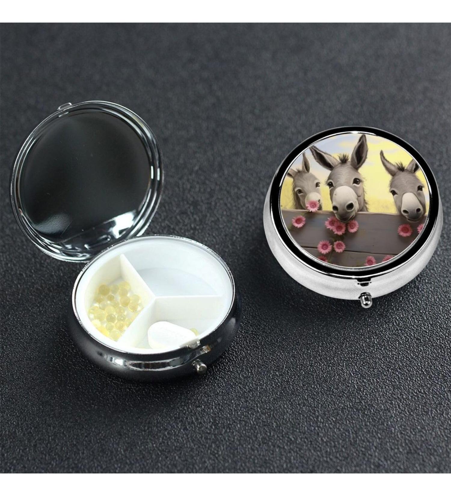 Buy Donkey and Flower Pill Box | Portable 3-Compartment Metal Pill Organizer for Vitamins | Cute Travel Pill Case for Purse & Pocket - Buy Online on GoSupps.com