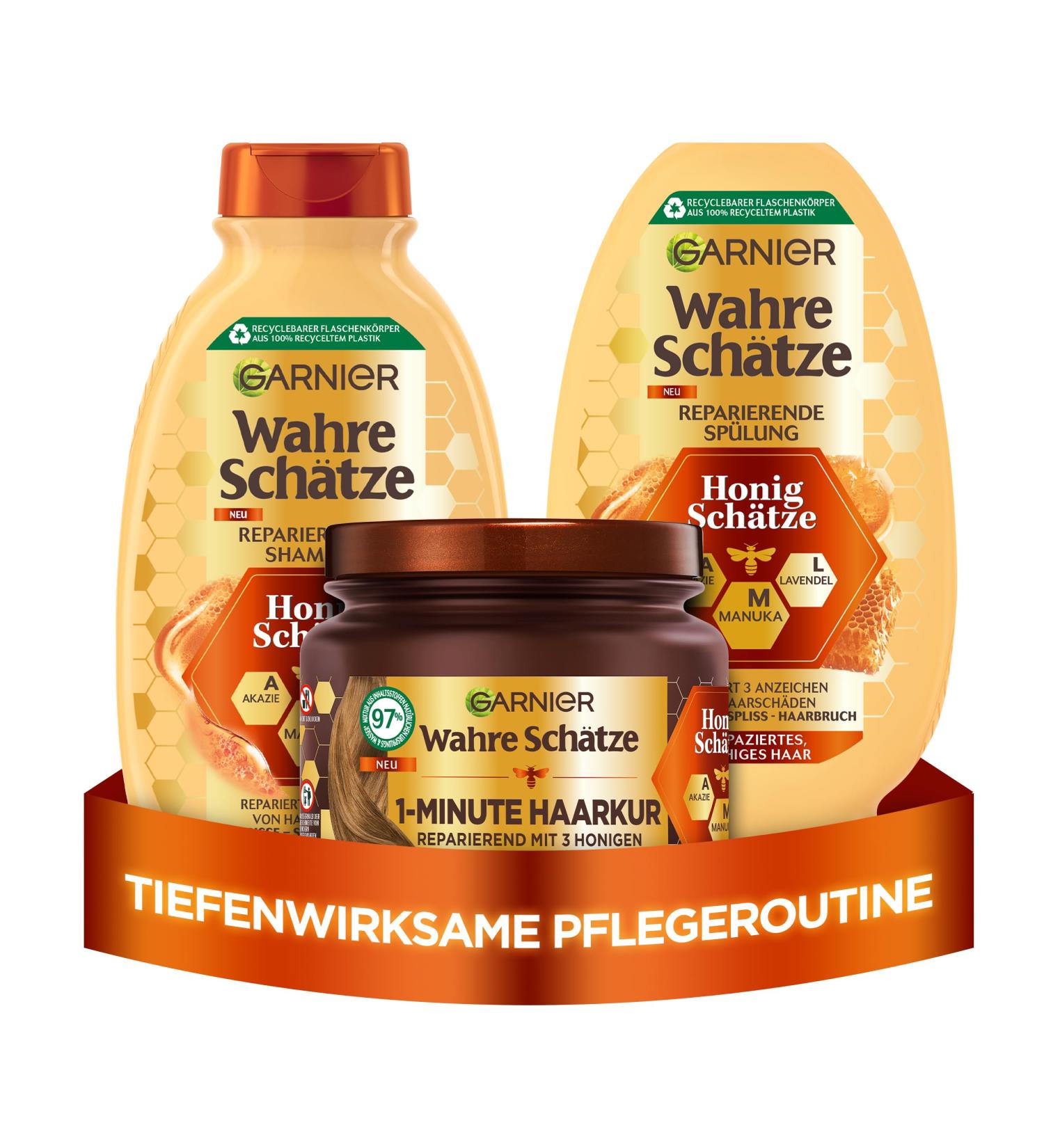 Garnier True Treasures Set: Acacia Honey Manuka & Lavender Shampoo (250ml) Rinse (200ml) 1-Minute Treatment (340ml) - Nourish & Revitalize Your Hair - Buy Online on GoSupps.com