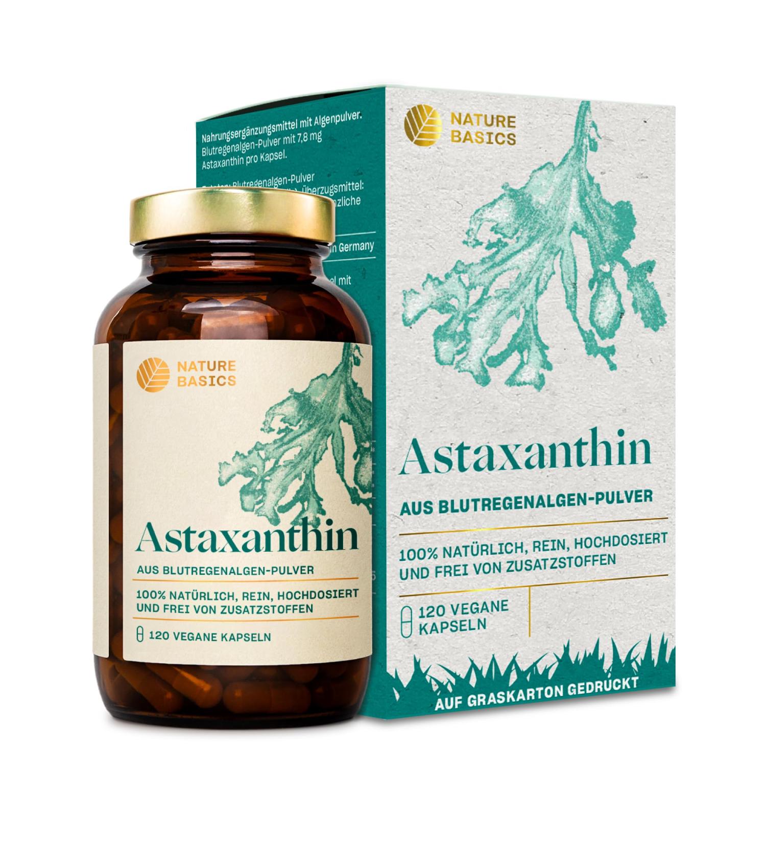 Nature Basics High-Dose Astaxanthin 7.8mg - Vegan Antioxidant Capsules (120 Count) | Pure & Sustainable Glass Packaging - Buy Online on GoSupps.com