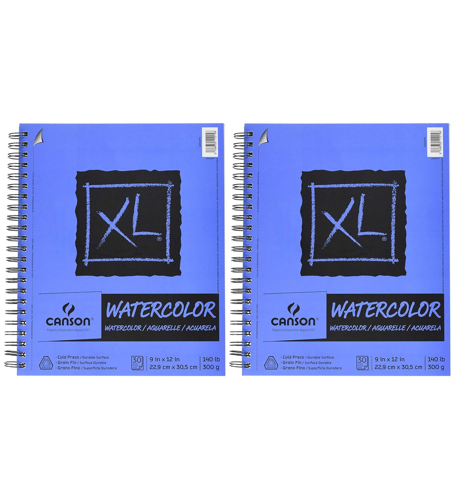 2-Pack Bundle - Canson XL Series Watercolor Paper - 9 x 12 inch - Textured, Cold Press - Side Wire Bound, 140 Pound, 30 Sheets Each