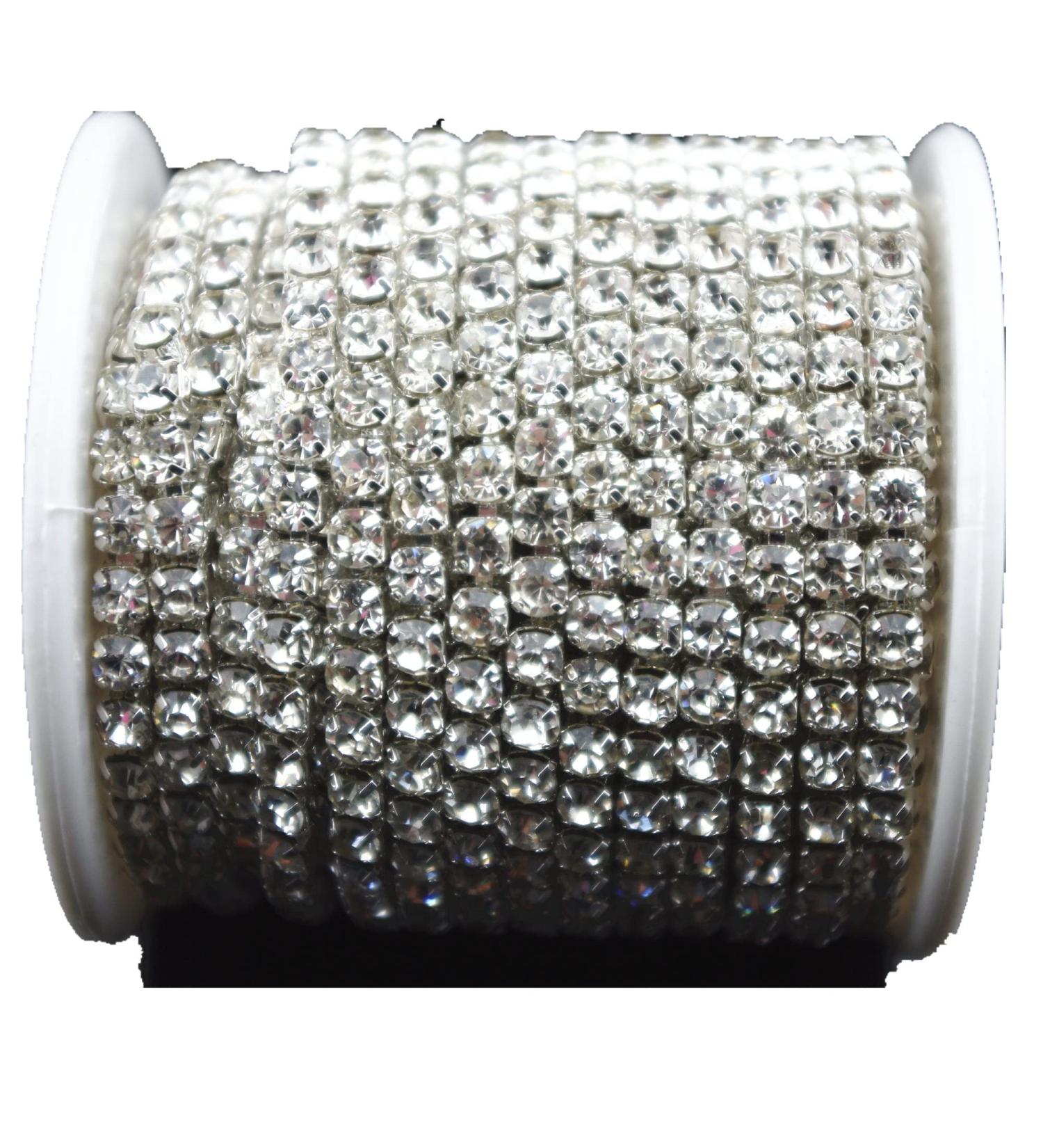 10 Yard 3.5mm Crystal Rhinestone Close Chain Clear Trim Sewing Craft Silver Color