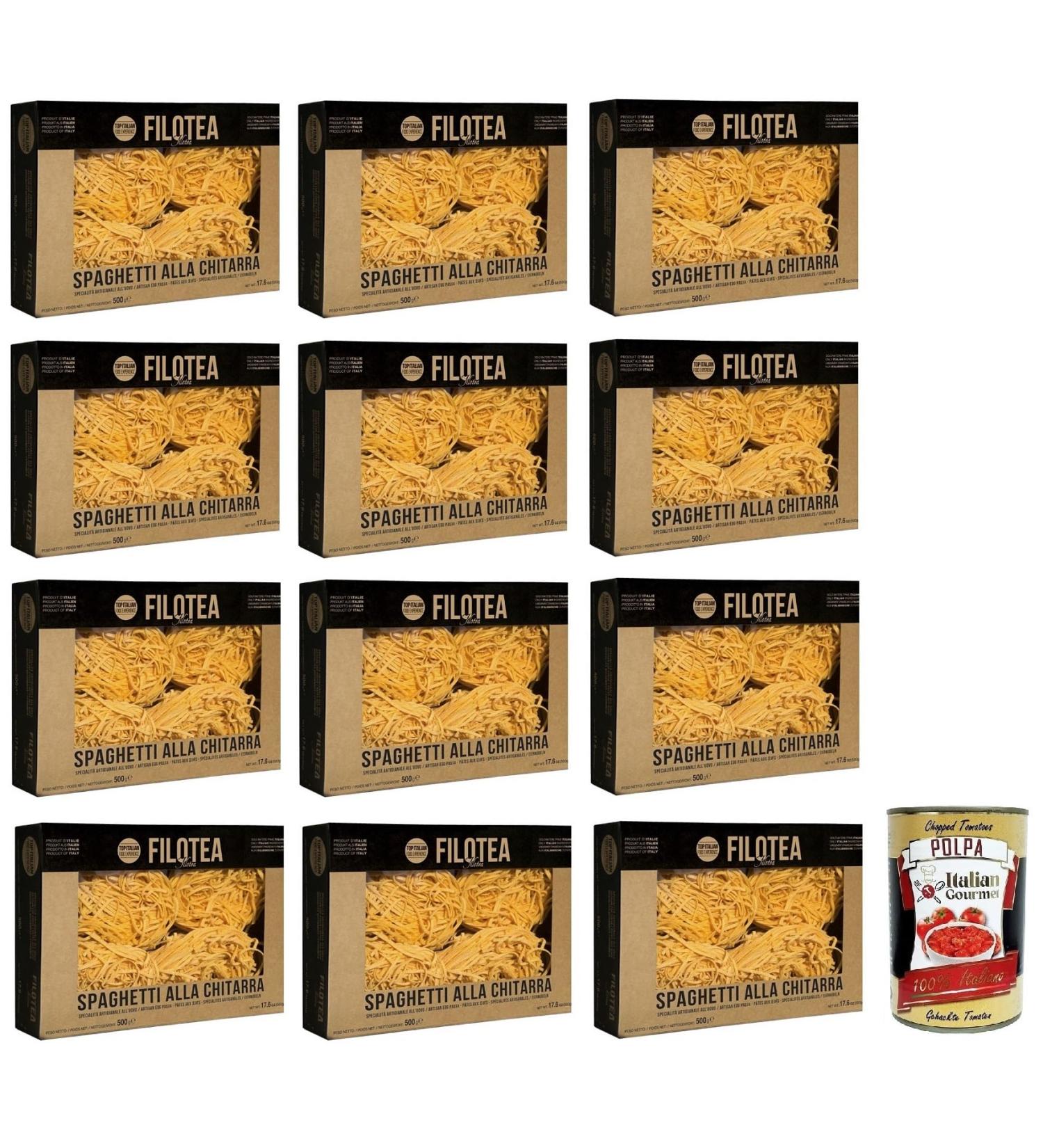  Italian Gourmet E.R. Filotea Pack of 12 Spaghetti alla Chitarra Egg Pasta made with Italian ingredients 500g pack + 400g Italian Gourmet Polpa di Pomodoro (can of tomatoes) - Buy Online on GoSupps.com