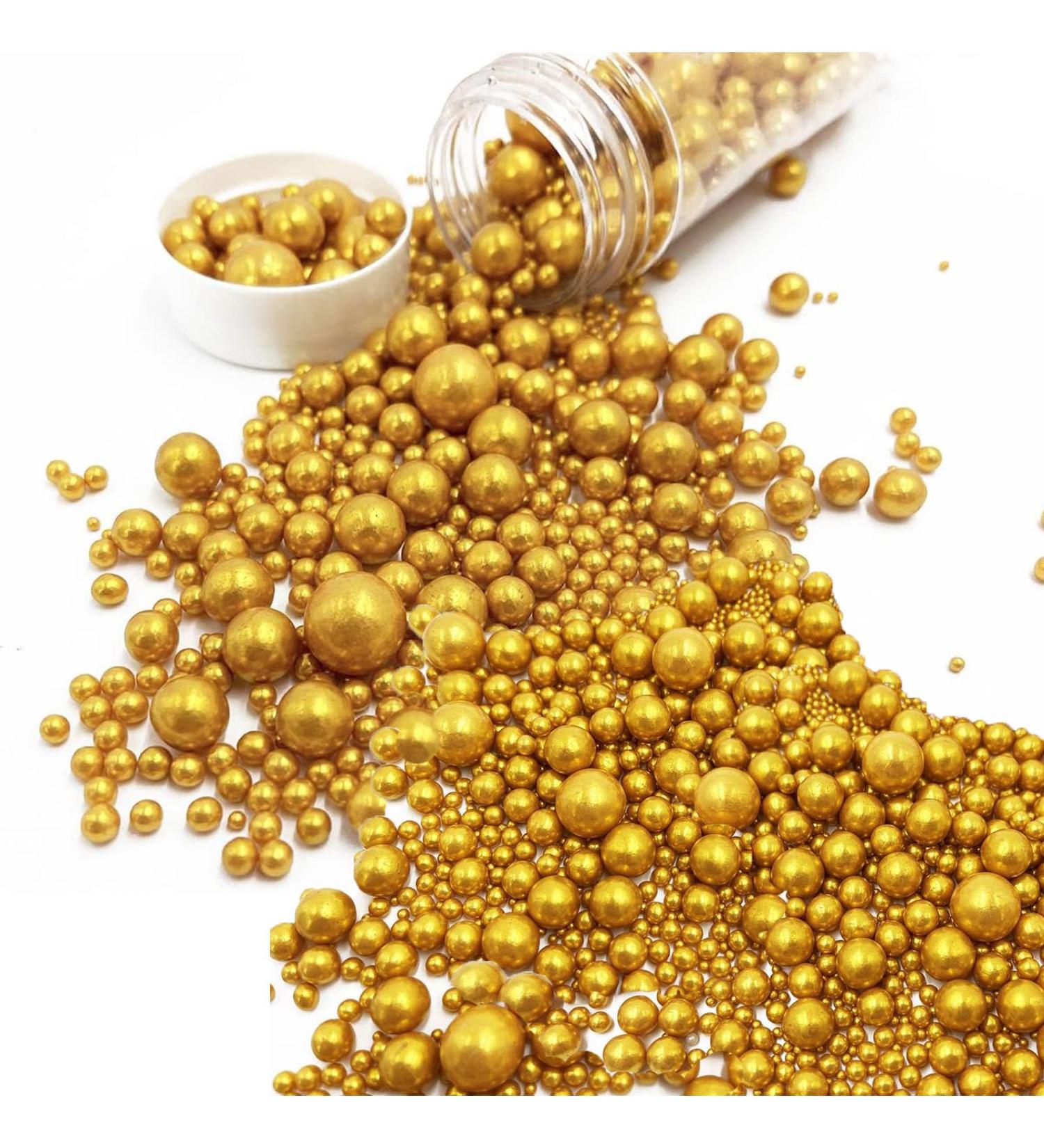 Buy Edible Gold Sprinkles - Stray Gold Crunchy Sugar Pearls 130g | Perfect for Valentine's Day Birthdays & Weddings - Gourmet Cake Decoration - Buy Online on GoSupps.com