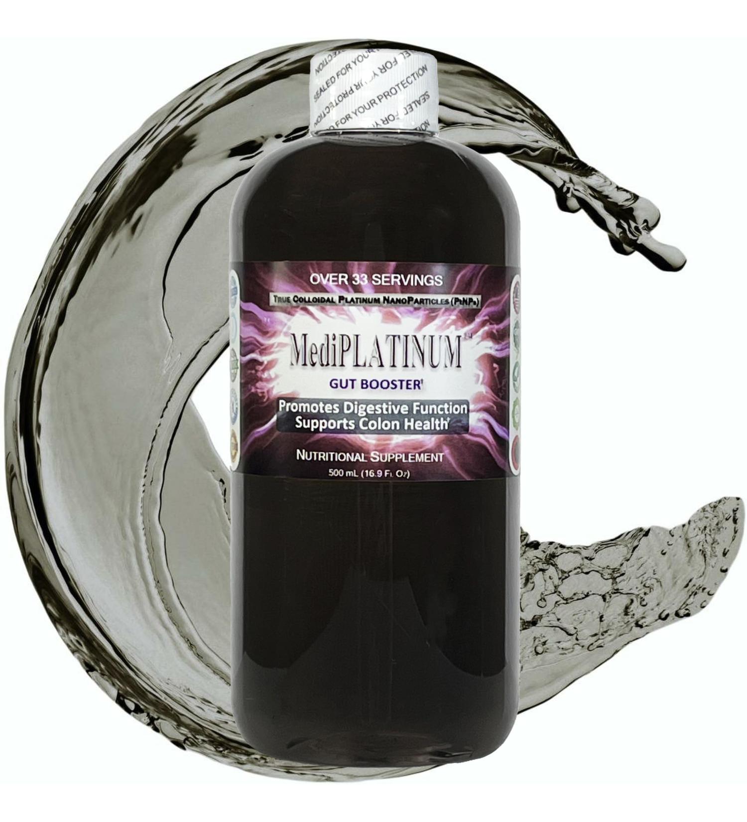 MediPLATINUM Gut Booster True Colloidal Platinum PtNP Nutritional Supplement - 500 mL (16.9 Fl Oz) in Clear BPA-Free Plastic Bottle - Buy Online on GoSupps.com