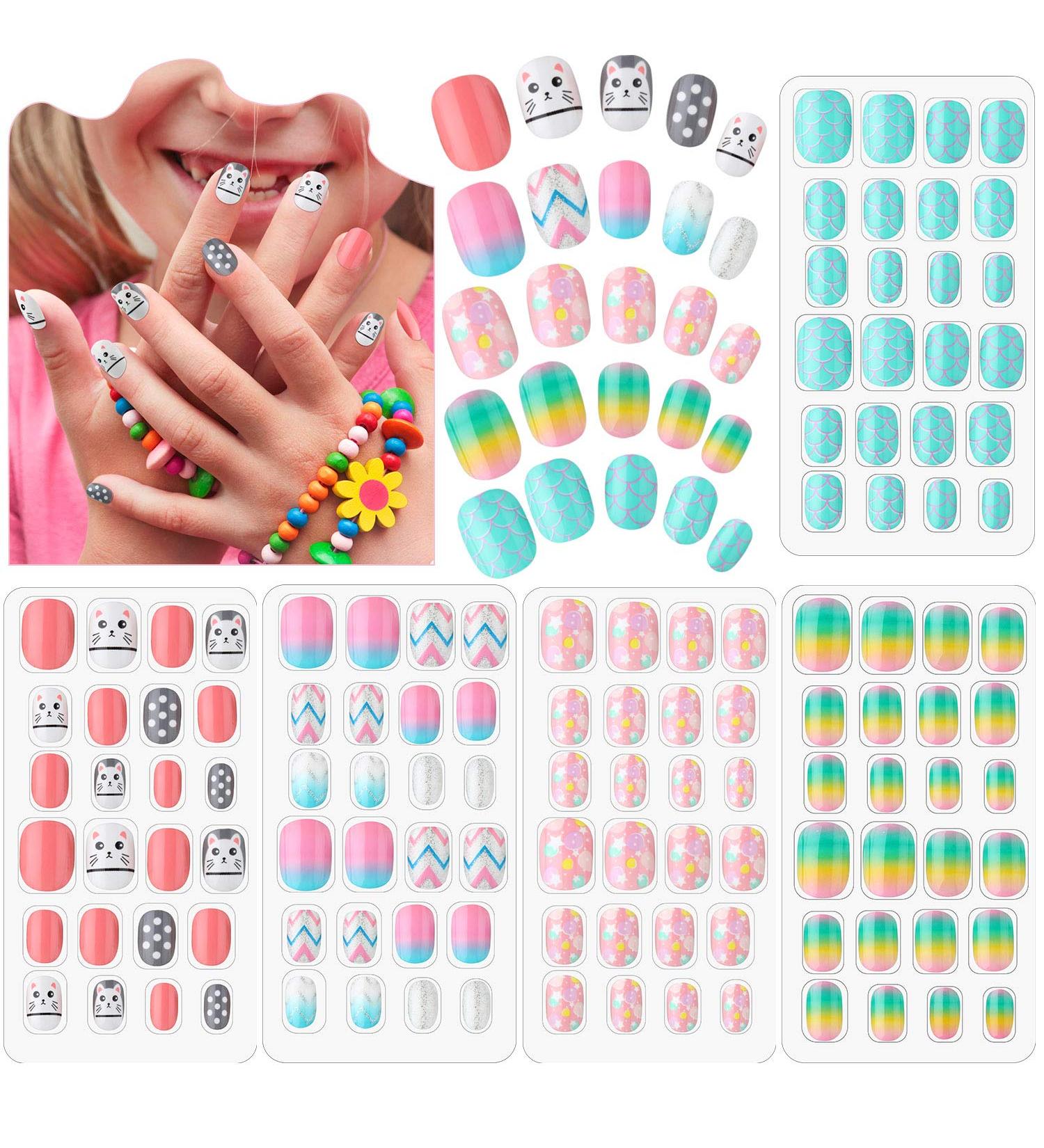 120 Pcs Girls Press On Fake Nails - Short Full Cover Artificial Nail Tips for Children | Sweet Girl Nail Art Decoration - Buy Online on GoSupps.com