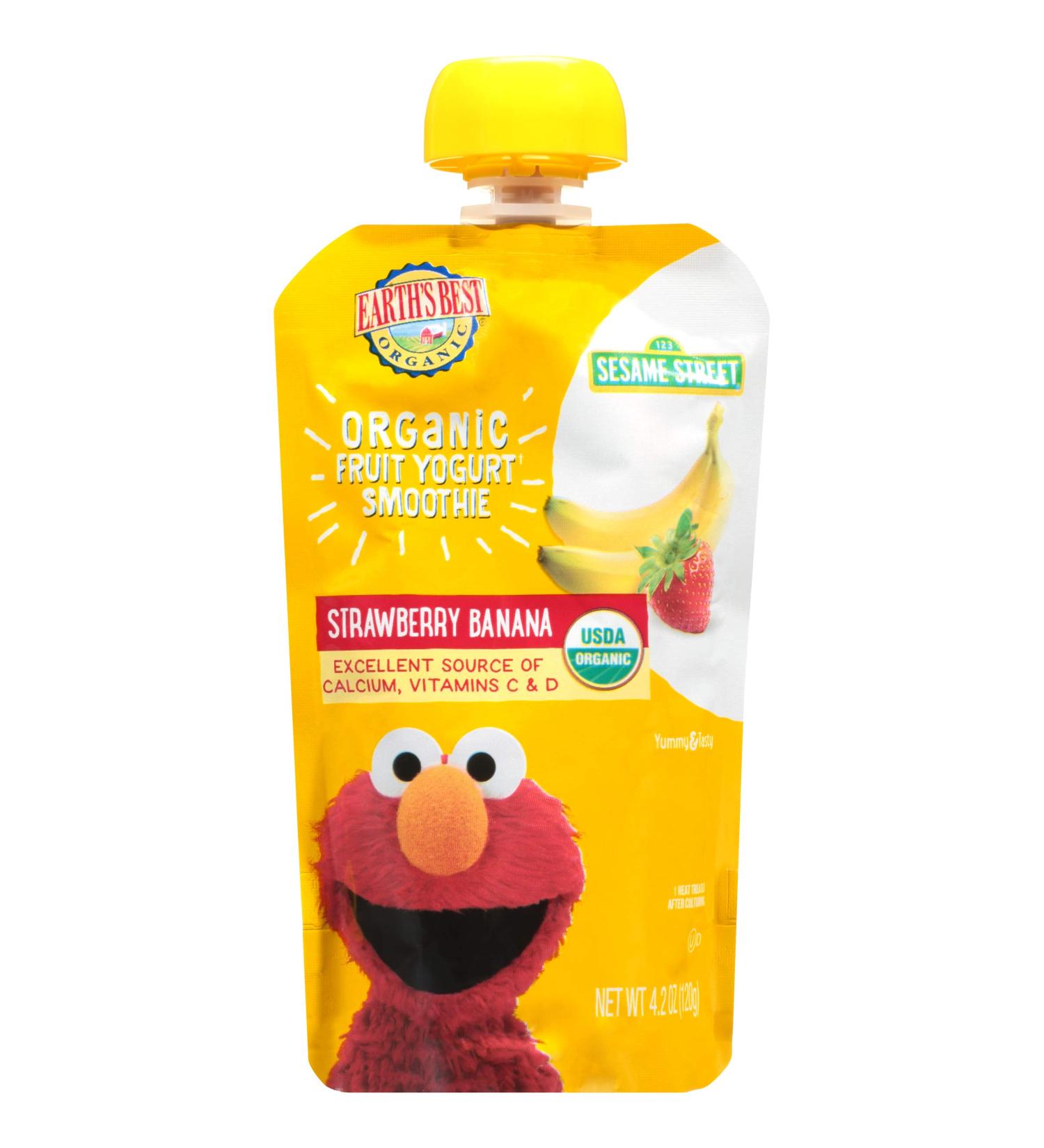 Earth's Best Organic Sesame Street Toddler Strawberry Banana Yogurt Smoothie - 4.2 oz Pouch (Pack of 12) - Buy Online on GoSupps.com