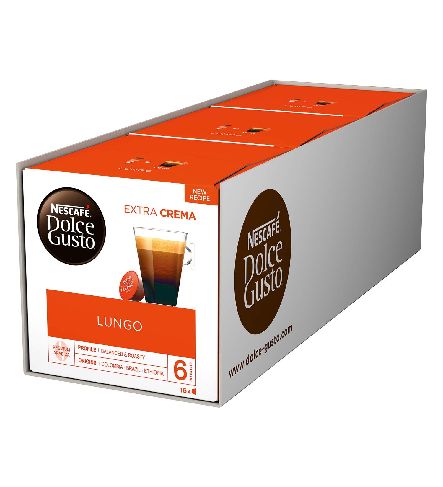  NESCAFE DOLCE GUSTO NESCAF Dolce Gusto Lungo Coffee Capsules (100% Arabica Beans Fine Cream & Strong Aroma Quick Prep Aroma Sealed Capsules 3 Packs of 16 Capsules) - Buy Online on GoSupps.com