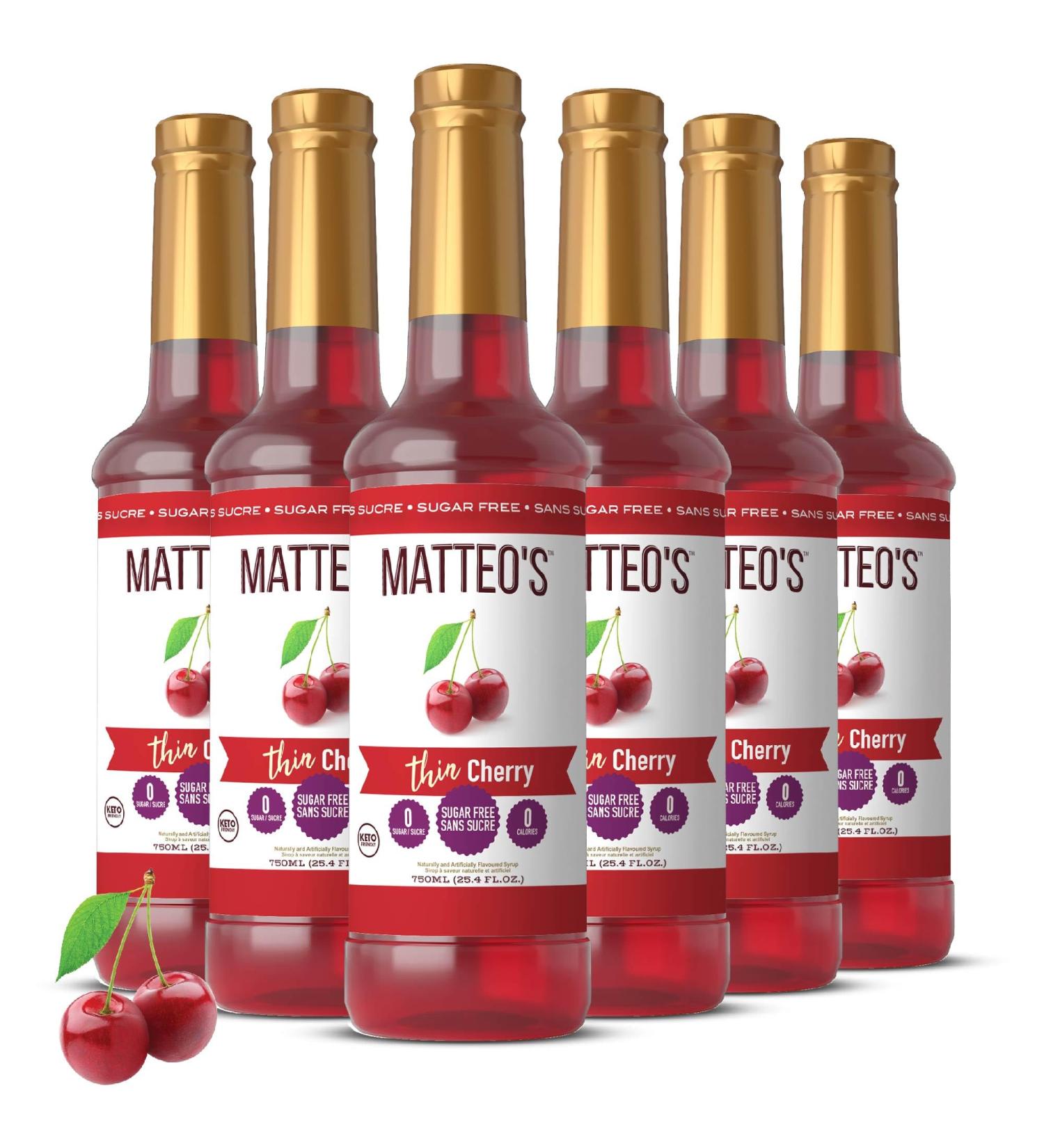 Matteo's Sugar-Free Fruit Syrup Sweeteners for all types of Beverages - for Pastry Dessert Kitchen Restaurant and Bars Deep Succulent Cherry Flavor Tart Sweet Non-Alcoholic Syrup (750ml - 6pk) 750 ml (Pack of 6) - Buy Online on GoSupps.com