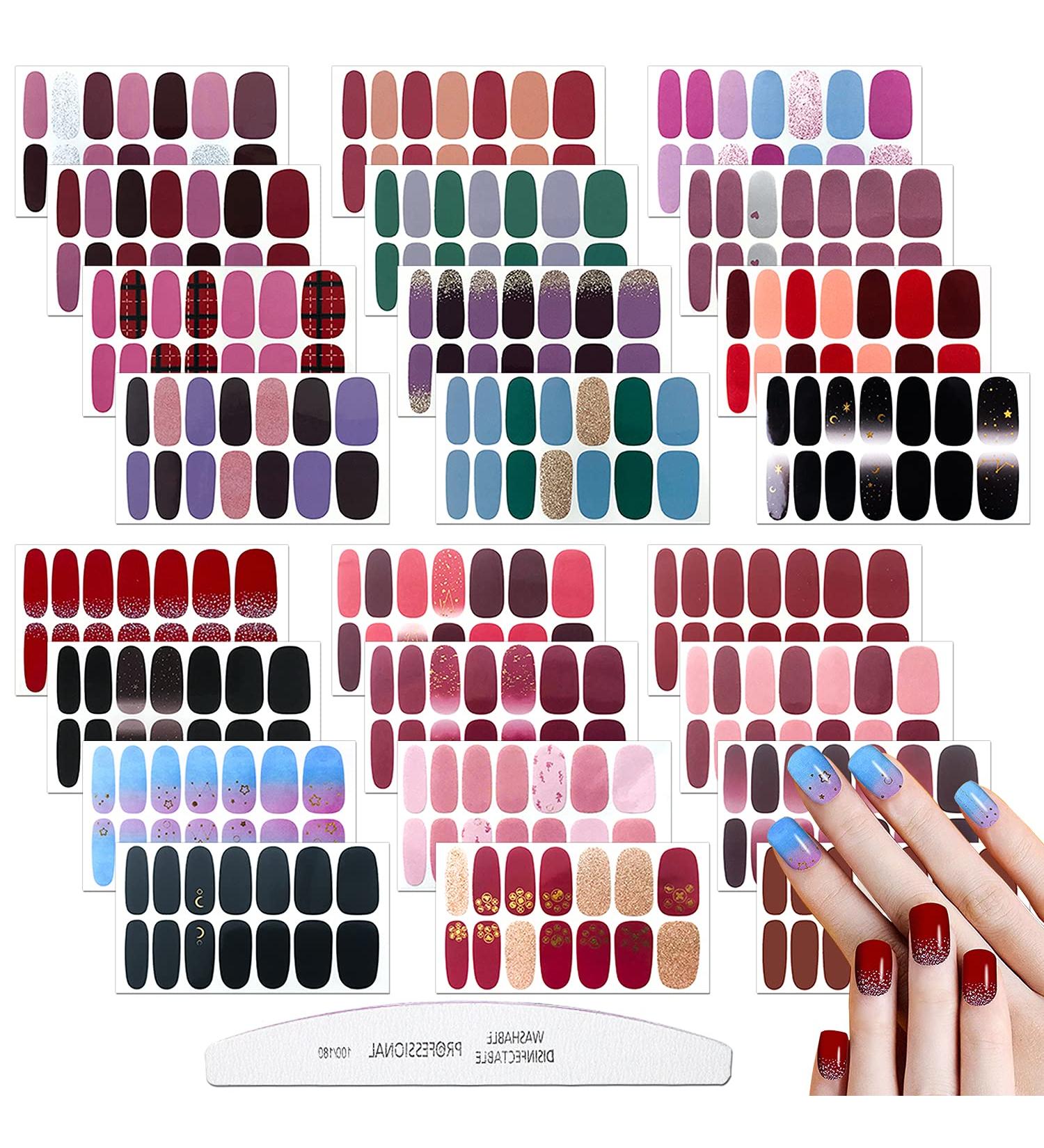 JERCLITY 24 Sheets Solid Color Nail Polish Strips - Press On Nail Stickers for Women | Nail Wraps Set with Nail File - Nail Art DIY - Buy Online on GoSupps.com
