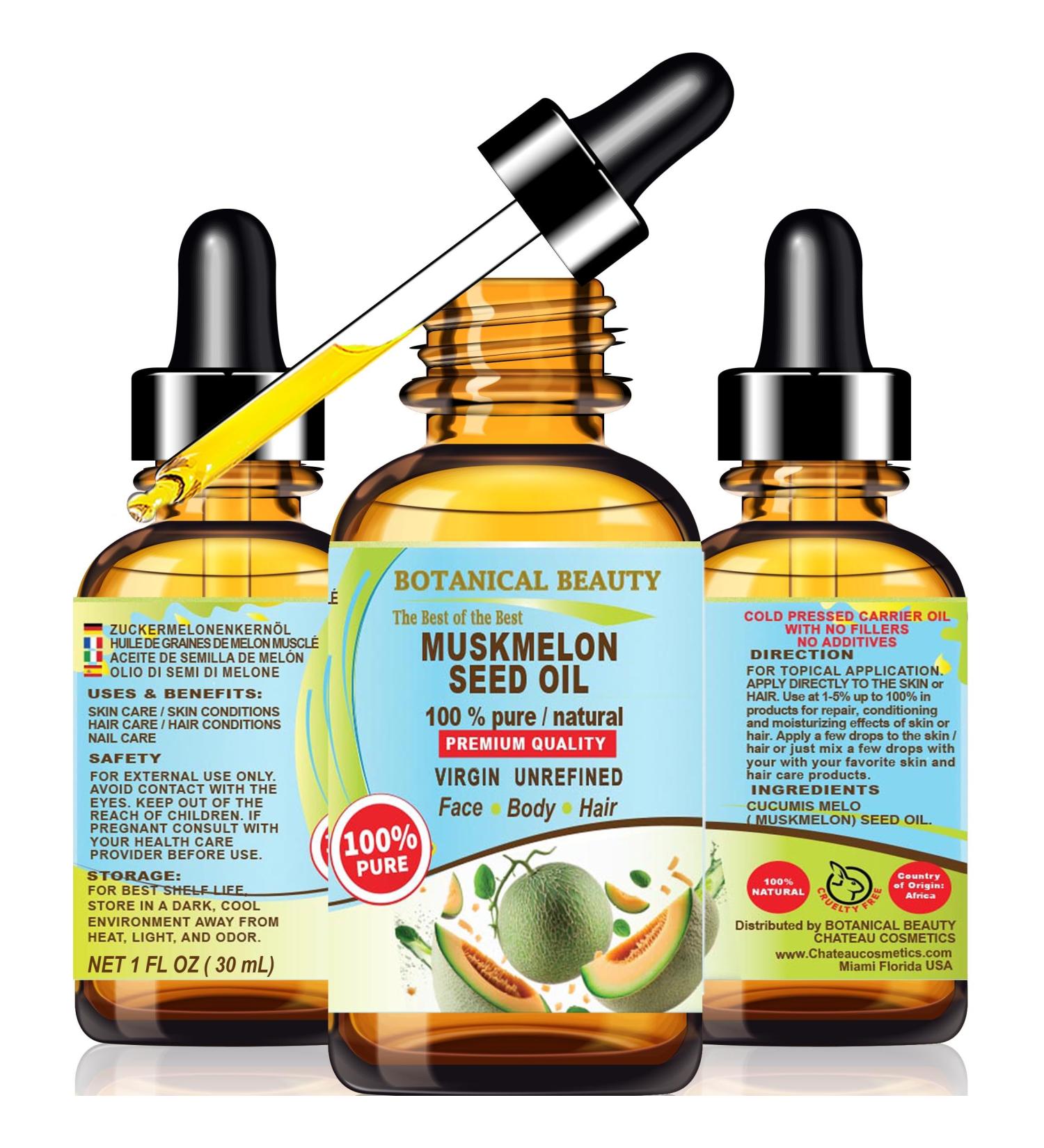 Buy 100% Pure Muskmelon Seed Oil - Natural Cold-Pressed Carrier Oil for Face Skin Hair | Rich in Vitamin E & C - 1 Fl oz | Botanical Beauty - Buy Online on GoSupps.com