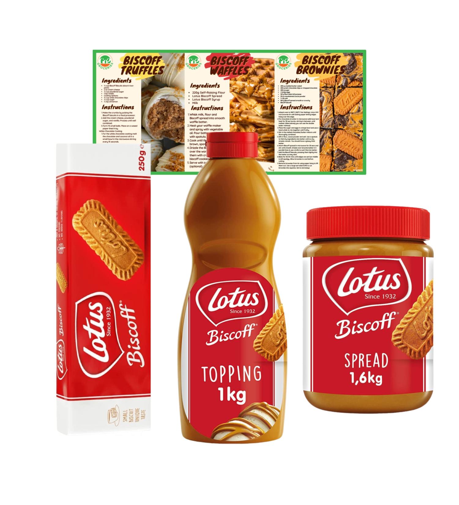 Biscoff Breakfast & Dessert Bundle: Topping Sauce, Spread, Biscuits - 1kg, 1.6kg, 250g with Recipe Cards - Buy Online on GoSupps.com