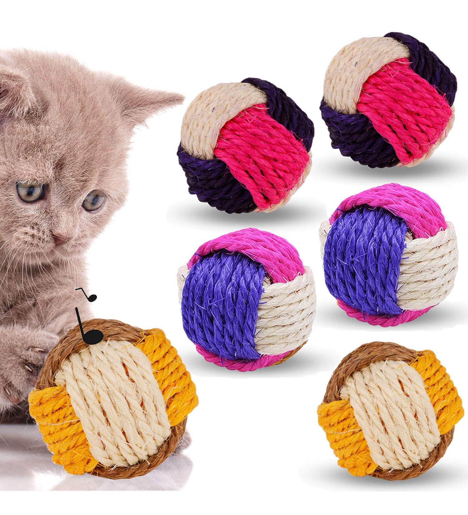 6 Pack Cat Toy Ball Cat Sisal Balls Toys for Indoor Cats Interactive Durable Pet Cat Ball with Bells Animal Pet Games Supplies (Random Color) - Buy Online on GoSupps.com