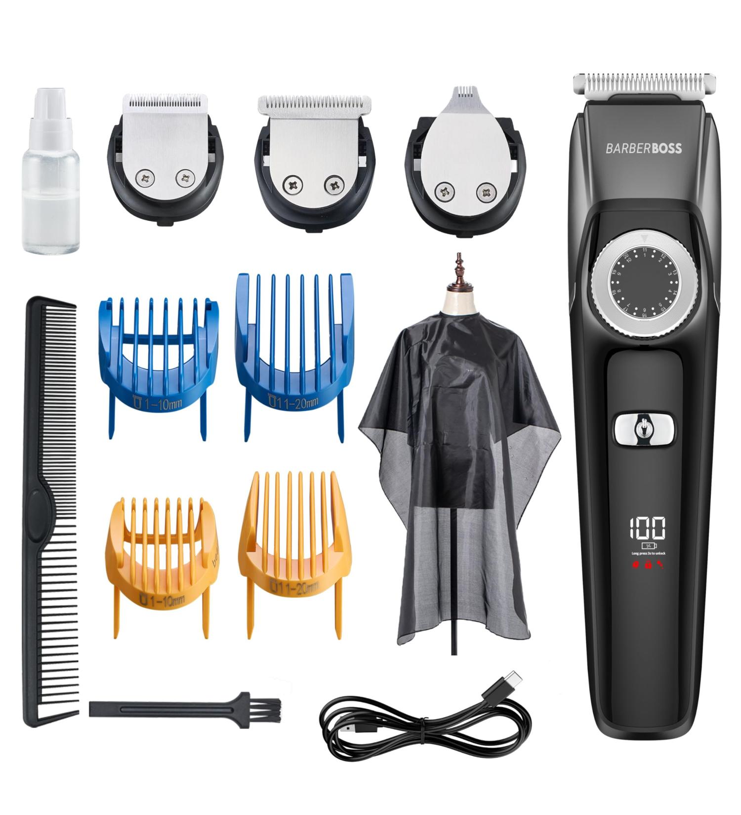 BarberBoss 3 in 1 Facial Grooming Kit Hair Detail & Beard Trimmer Men s Hair Clipper Precision Control Dial 4 Guide Combs USB Rechargeable LED Display 100% Waterproof QR-6086 - Buy Online on GoSupps.com