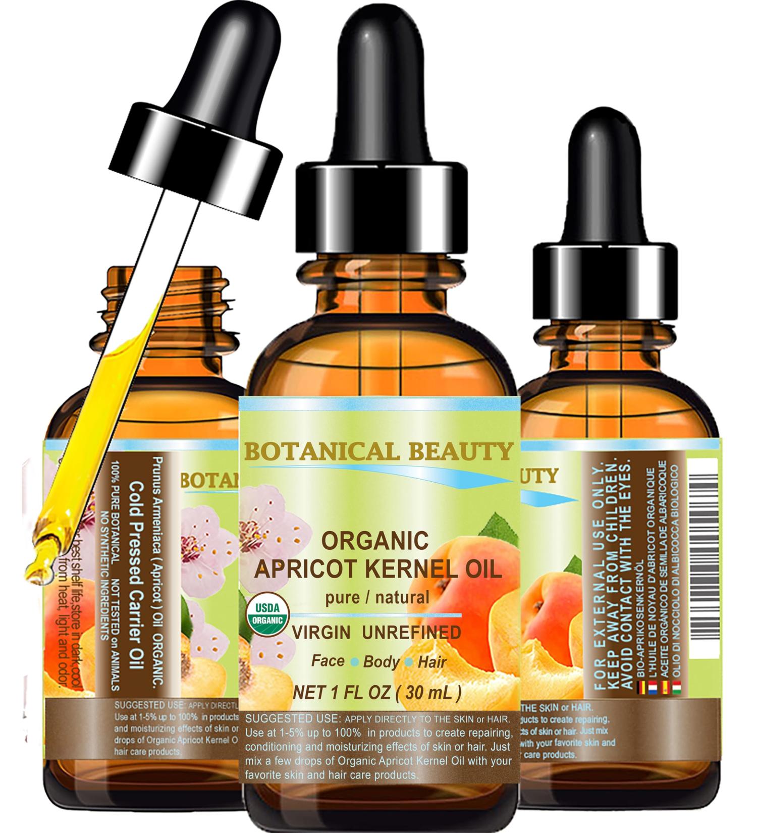 Botanical Beauty ORGANIC APRICOT KERNEL OIL Australian. 100% Pure Virgin Unrefined Cold Pressed Carrier Oil 1 oz- 30 ml. For Face Hair Body Nails Skin Anti - aging 1 Fl Oz (Pack of 1) - Buy Online on GoSupps.com