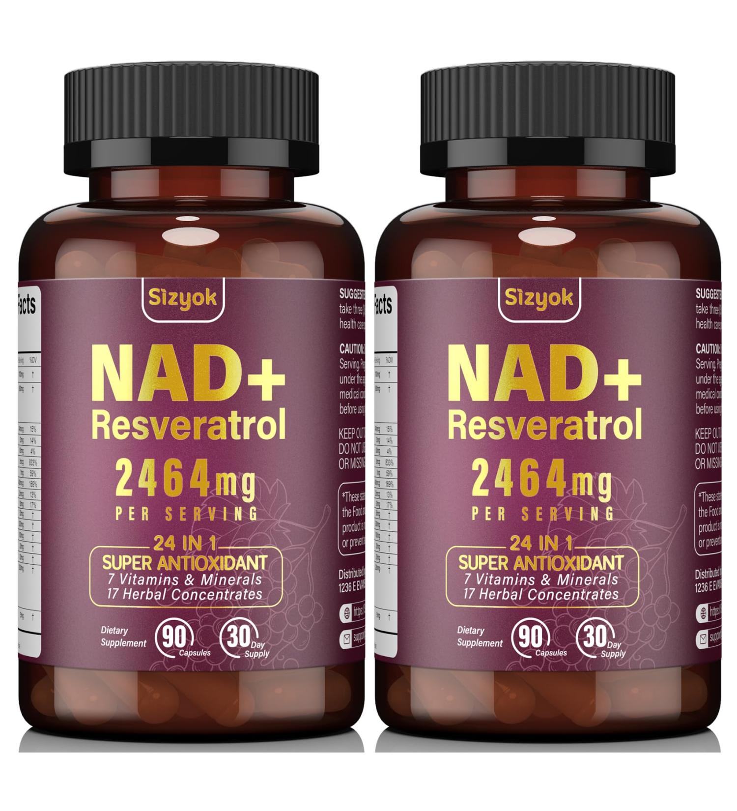 NAD Supplement 1100mg + Resveratrol 600mg Advanced Liposomal NAD+ Capsules with Pterostilbene & Quercetin 90 Count (Pack of 2) - Buy Online on GoSupps.com