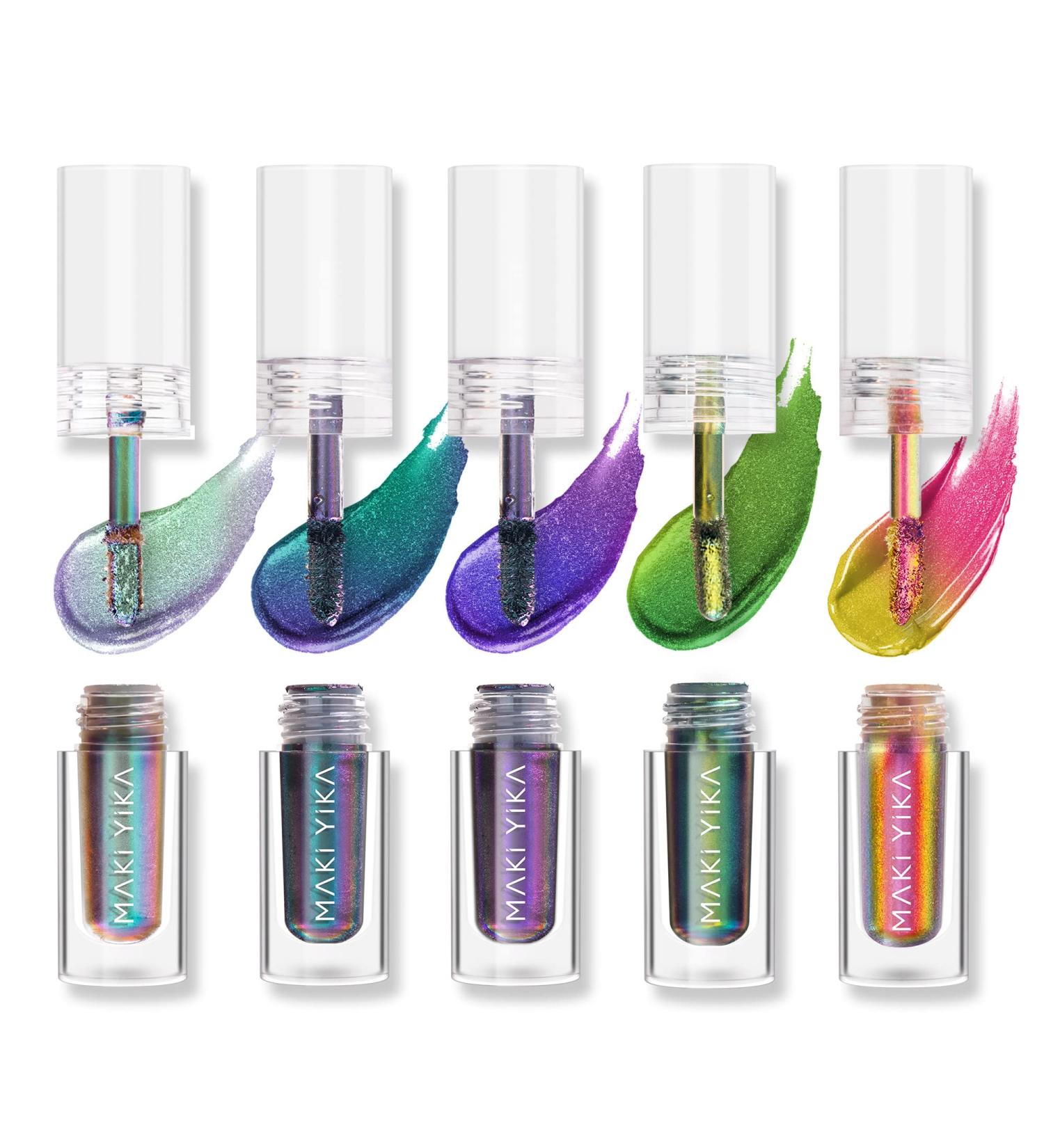 Maki Yika Glitter Liquid Eyeshadow Set - 5 Colors, Highly Pigmented, MultiColor Shifter, Long-Lasting & No Creasing - Multichrome Holographic Eye Looks - Buy Online on GoSupps.com