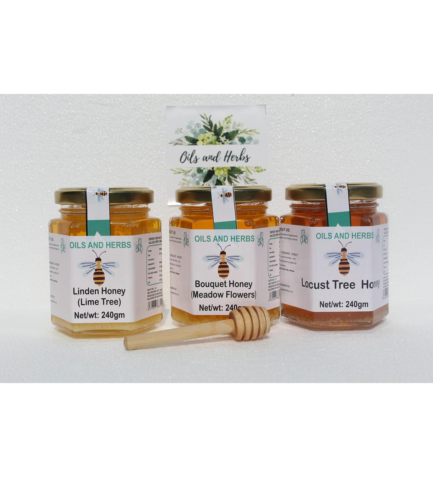 3 FLAVOURS HONEY -Raw and certified organic Honey (720gms) 3 different taste 100% Natural and Unpasteurized with free Honey wooden dripper by Oils and Herbs - Buy Online on GoSupps.com