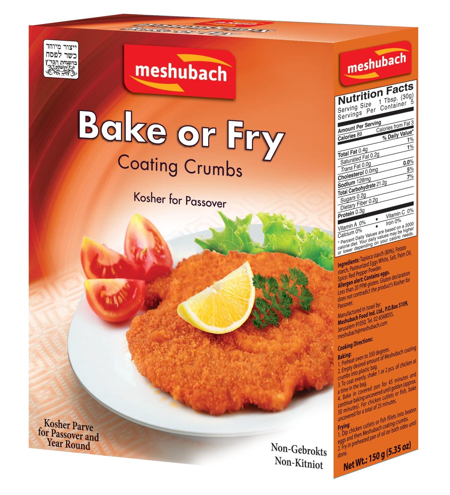 Meshubach Bake Or Fry Coating Crumbs Gluten Free 'Bread' crumbs 5.3Oz Kosher For Passover