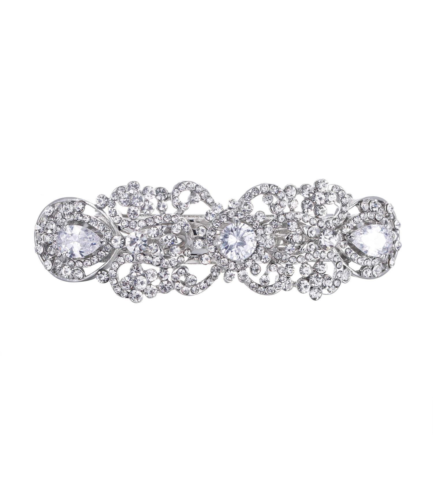 Ever Faith Clear Silver-Tone Crystal Art Deco Flower Hair Barrette Clip - Buy Online on GoSupps.com