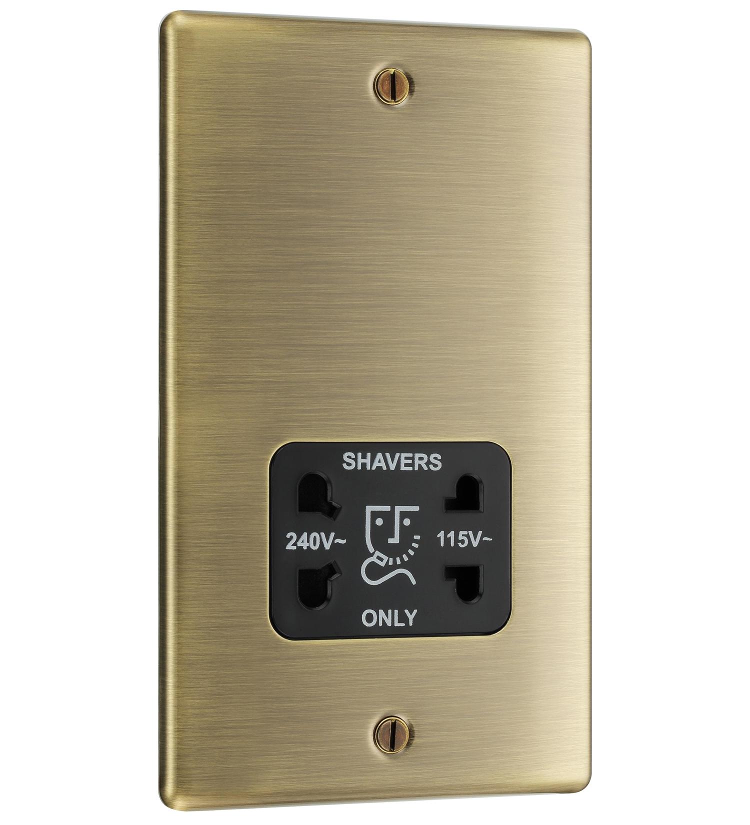 BG Electrical Dual Voltage Shaver Socket 115/240V - Antique Brass & Black Insert | International Shipping - Buy Online on GoSupps.com