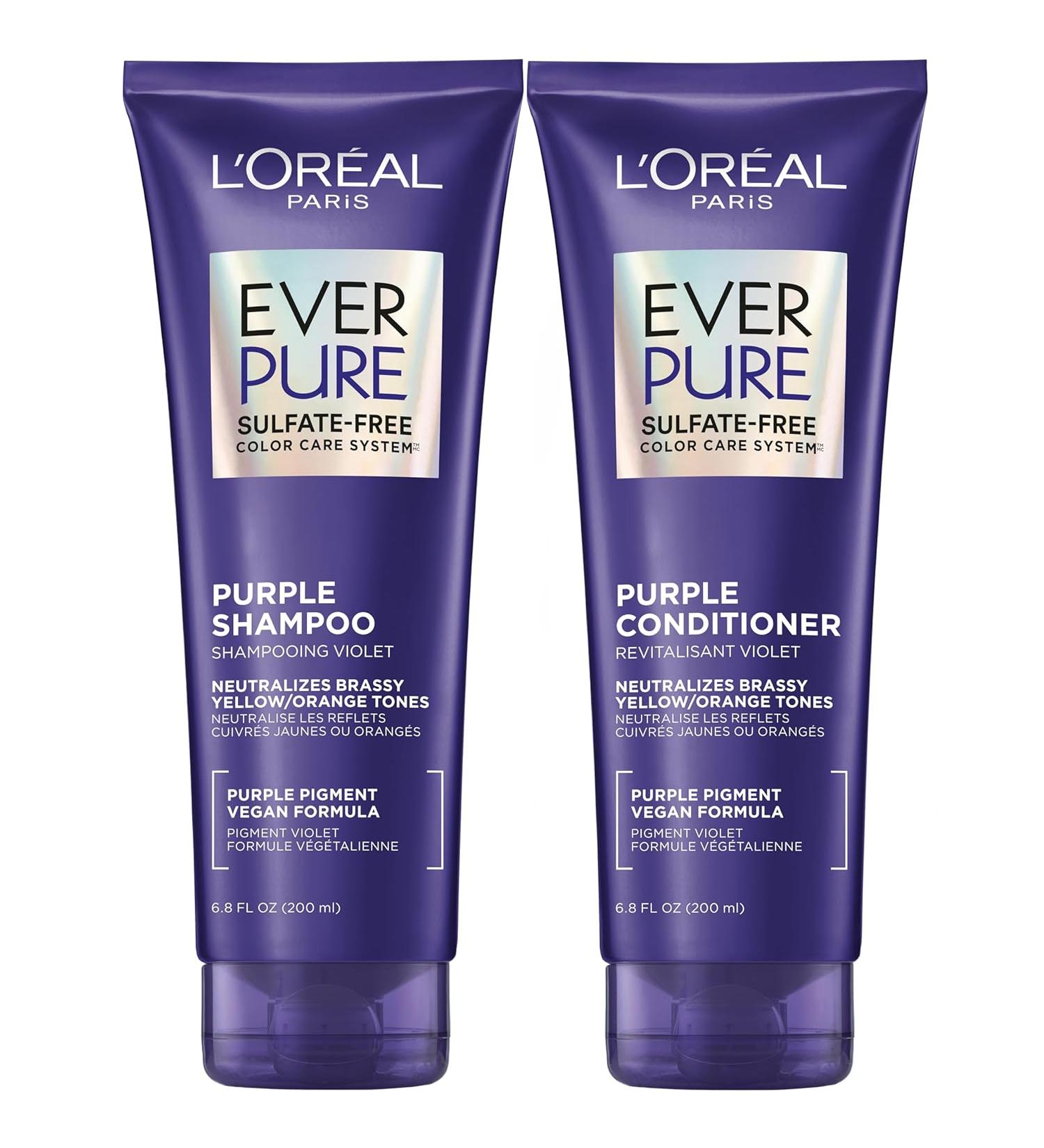 L'Oreal Paris EverPure Brass Toning Purple Shampoo and Conditioner Set - Sulfate Free, 6.8 fl oz, Pack of 2 - Buy Online on GoSupps.com