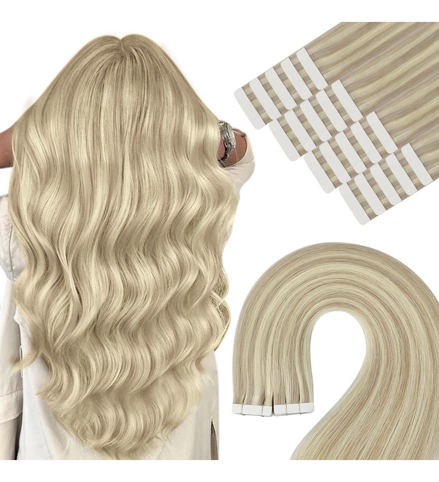 Buy Youngsee Ash Blond Tape In Hair Extensions - 60cm Seamless Real Hair 50g - 20pcs #18/613 & #18P613 - International Shipping Available - Buy Online on GoSupps.com