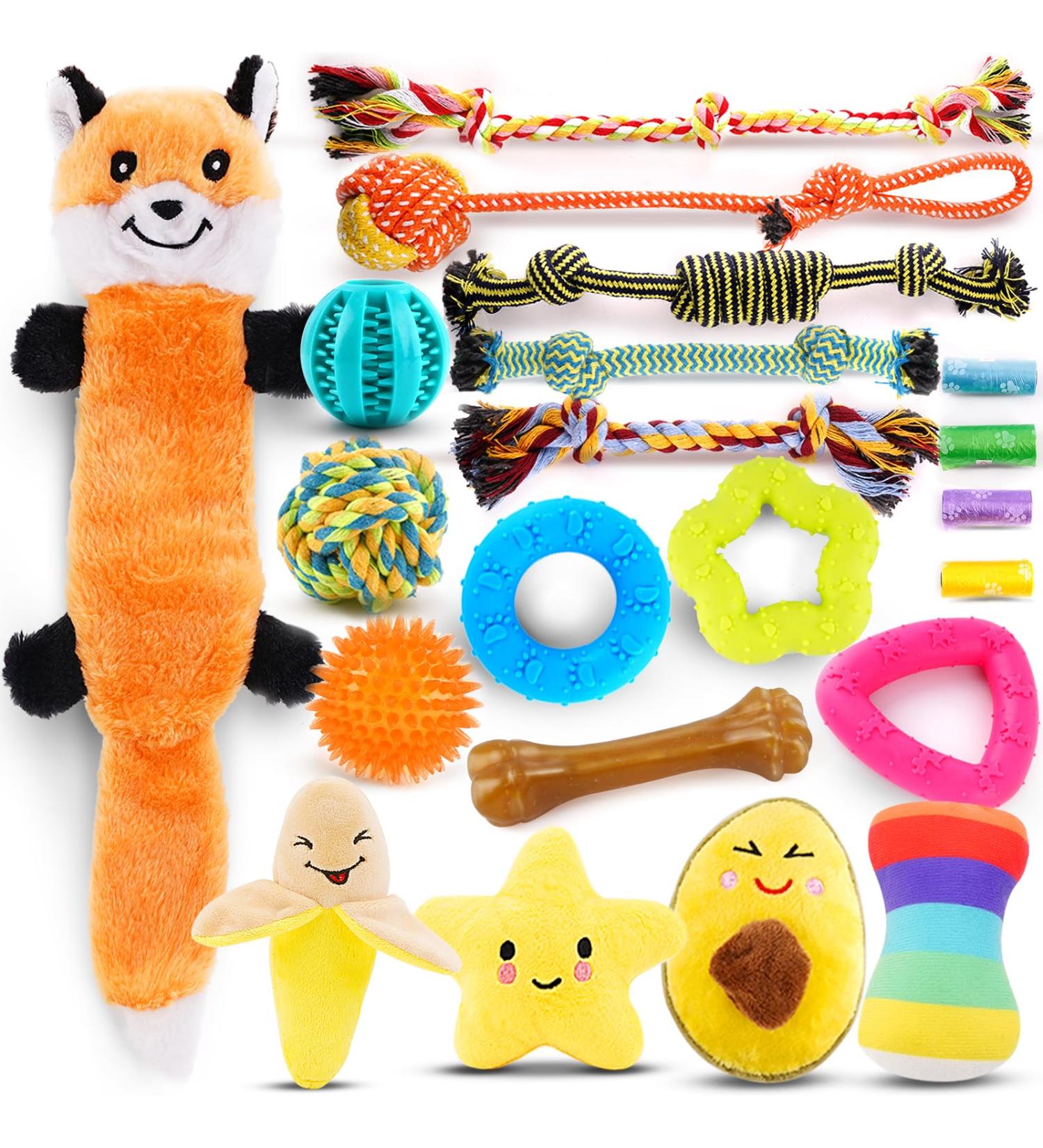 Puppy Toys 21 Pack Small Dog Chew Toys with Rope Toys for Teething Pet Cute Squeak Toy with Treating Ball for Puppy Small Dogs - Buy Online on GoSupps.com