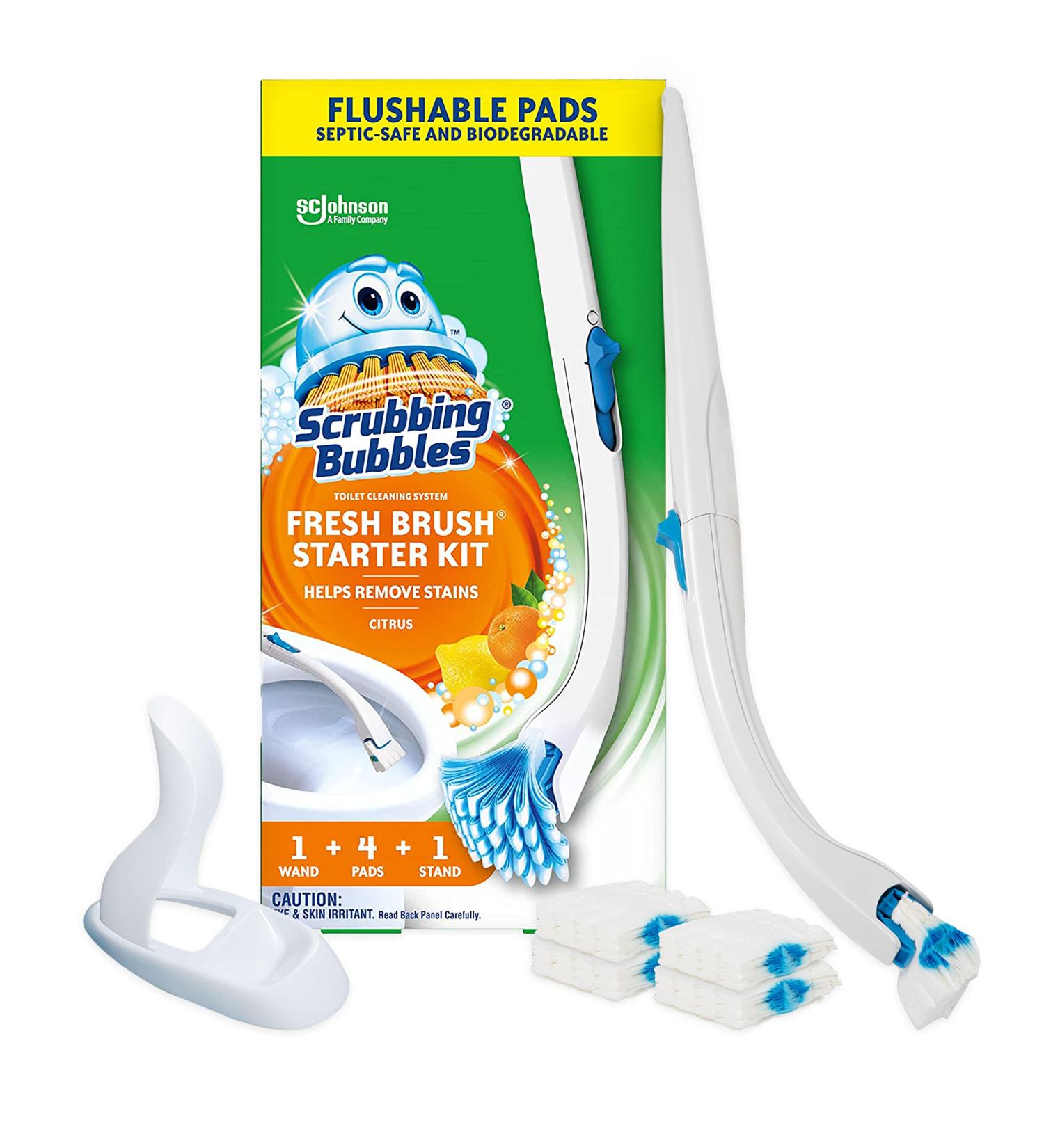 Scrubbing Bubbles Fresh Brush Toilet Cleaning System Starter Kit - Citrus Action Scent, Stain Removing, Includes Wand, 4 Refills, 1 Stand - Buy Online on GoSupps.com